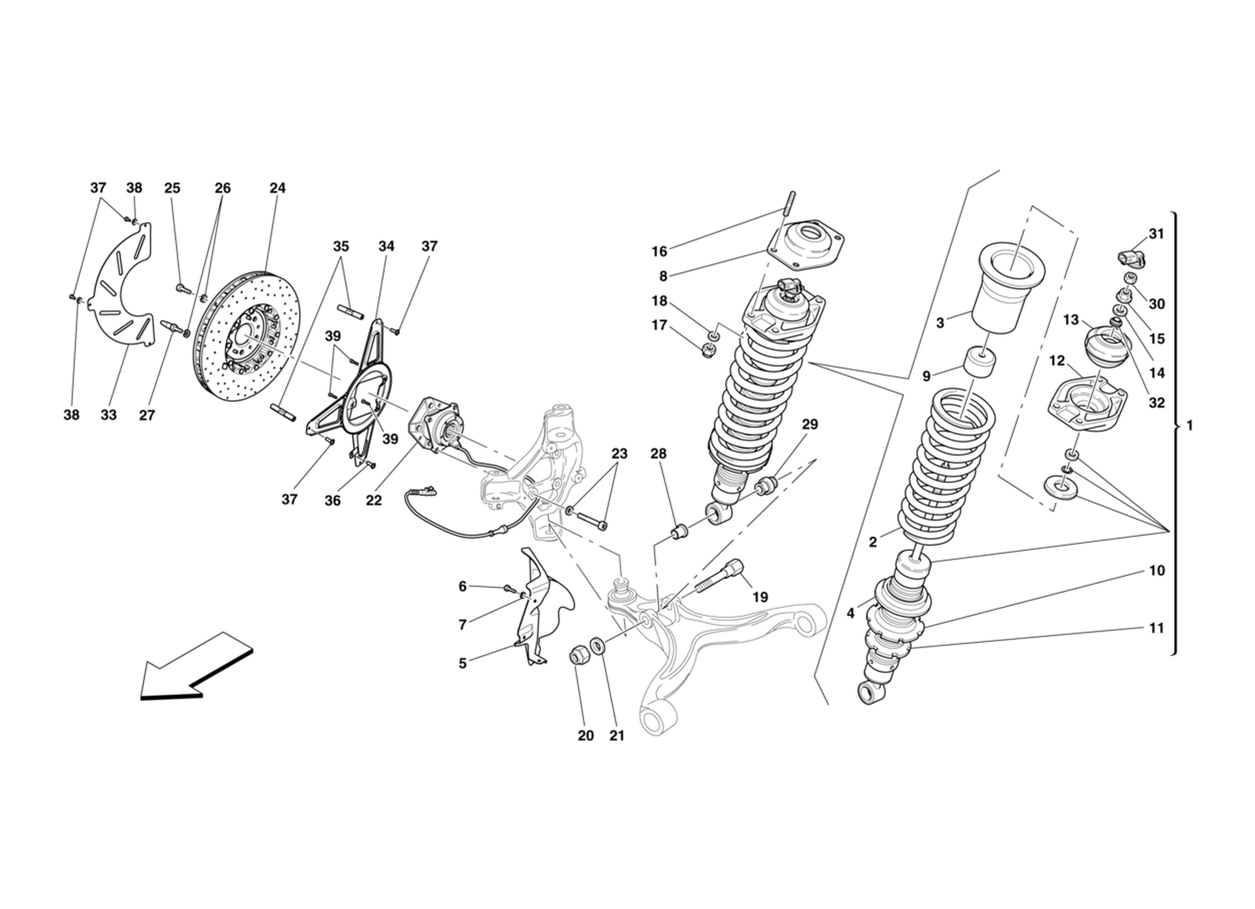 Schematic: Front Suspension Shock Absorber And Brake Disc