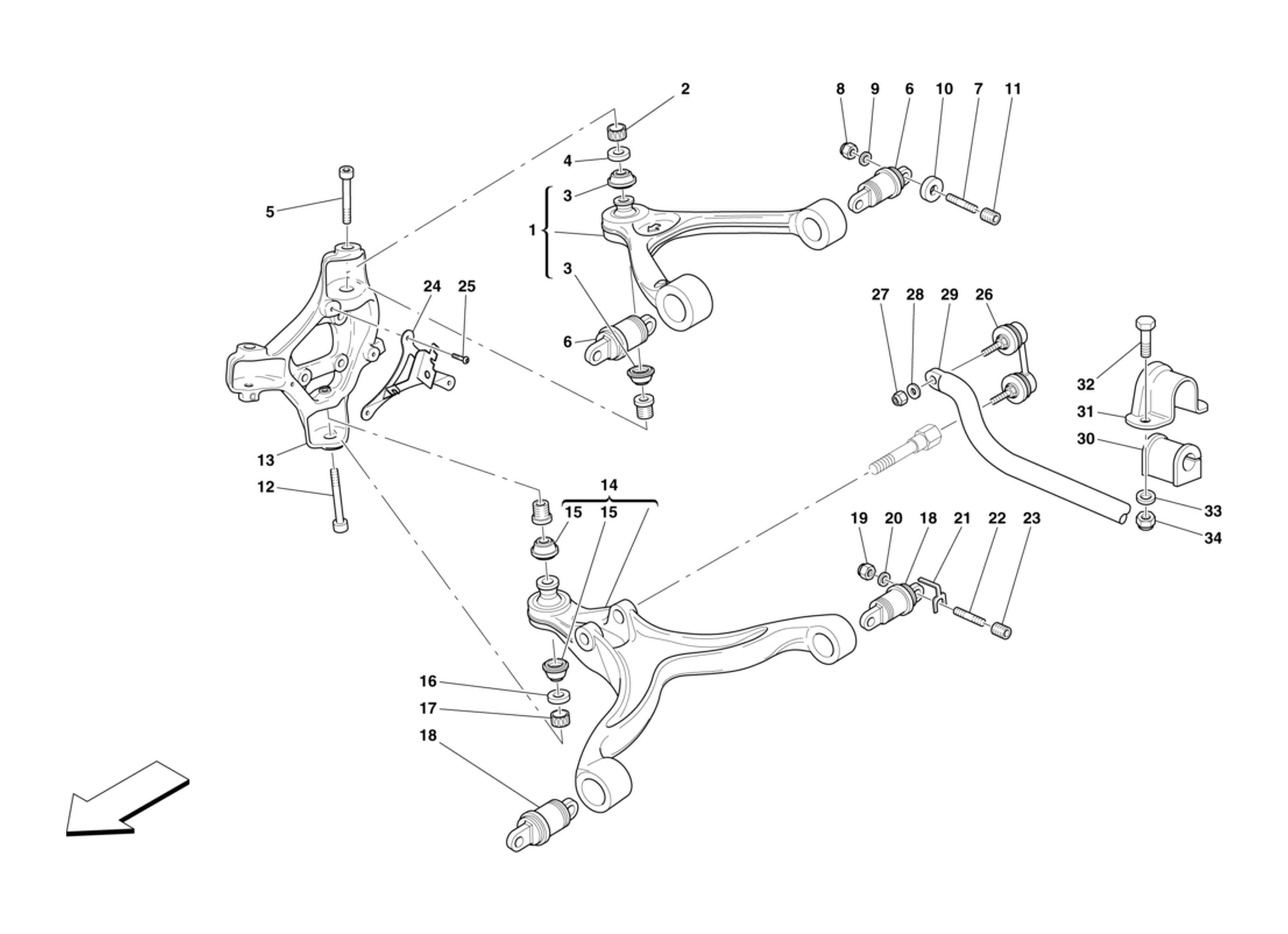 Schematic: Frnt Suspension Arms And Stabiliser Bar