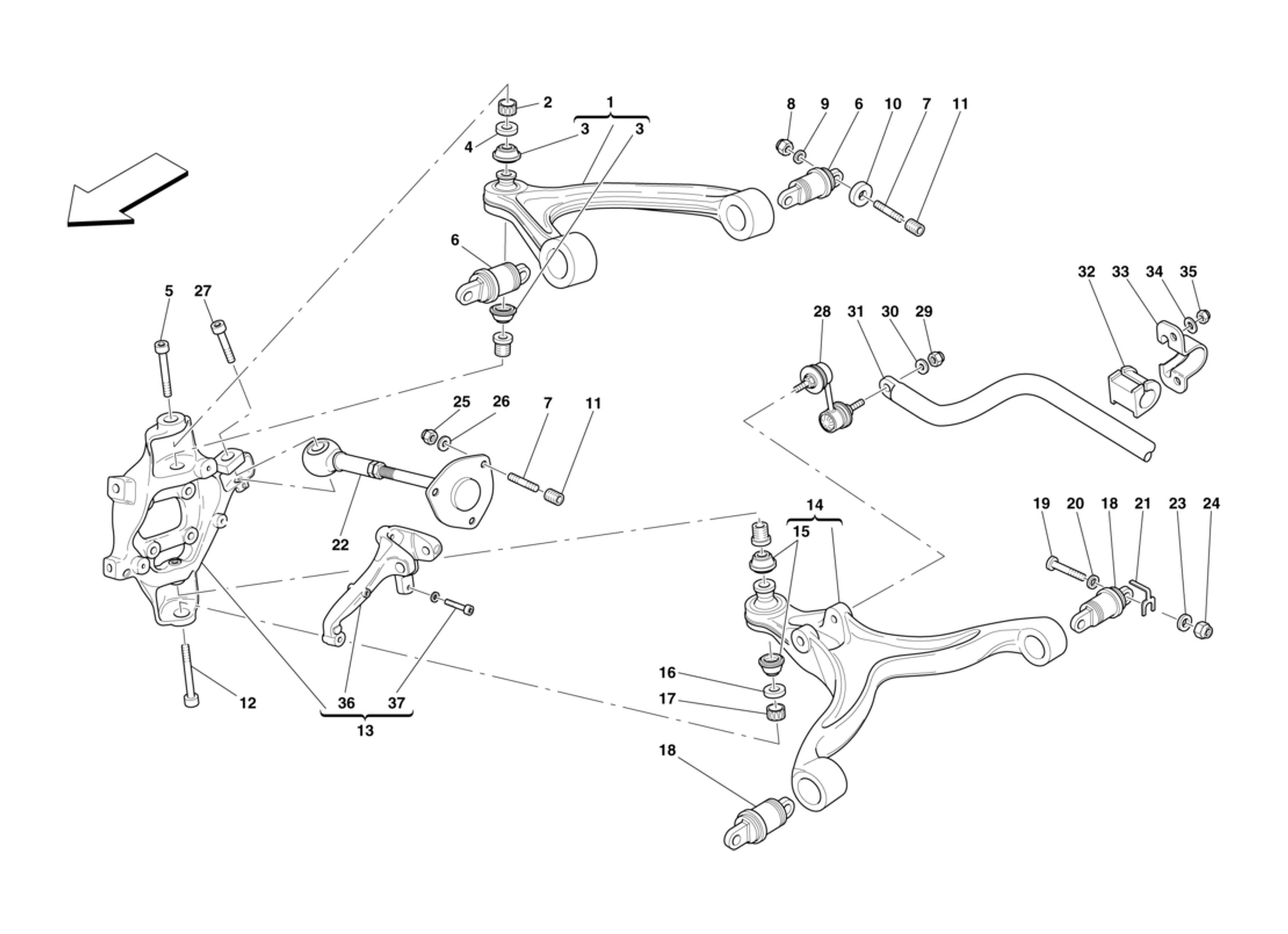 Schematic: Rear Suspension Arms And Stabiliser Bar