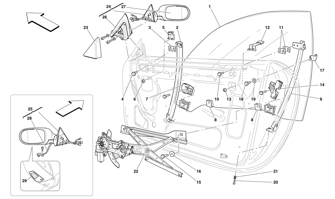 Schematic: Doors - Power Windows And Rear View Mirrors