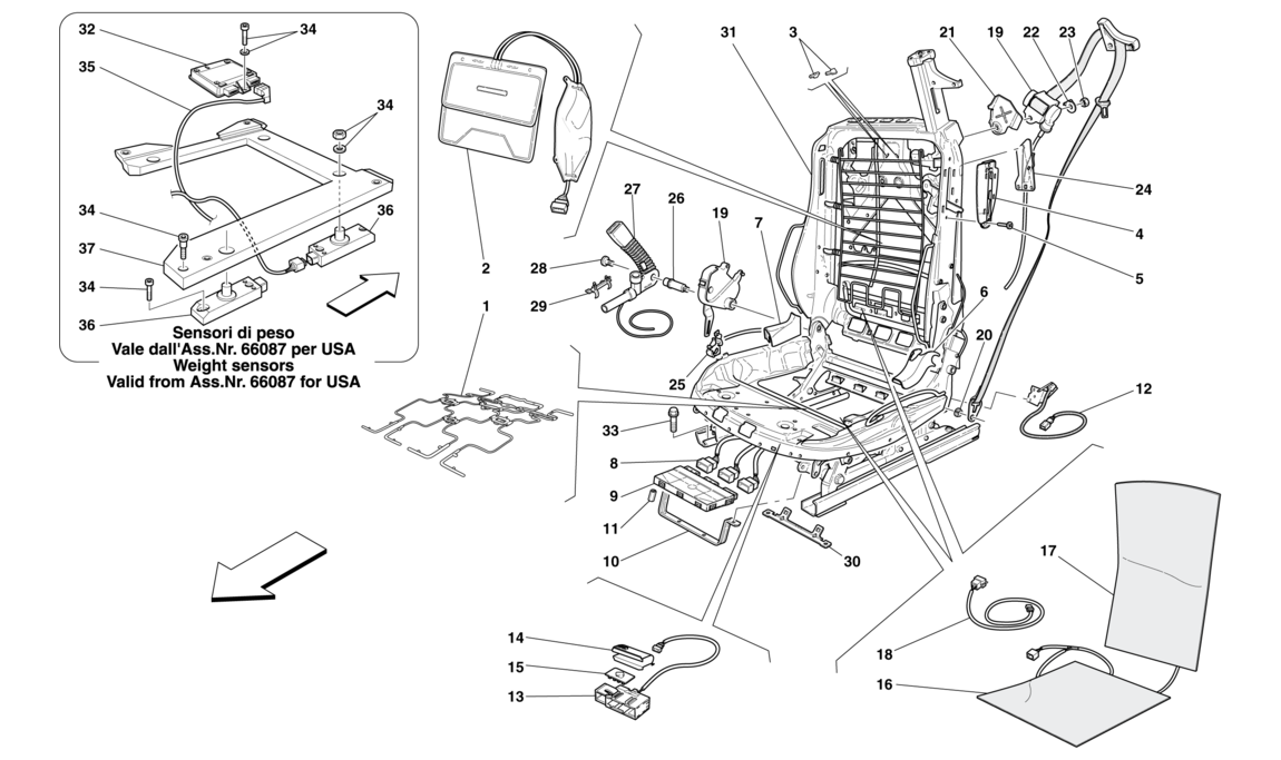 Schematic: Electric Front Seat - Seat Belts And Devices