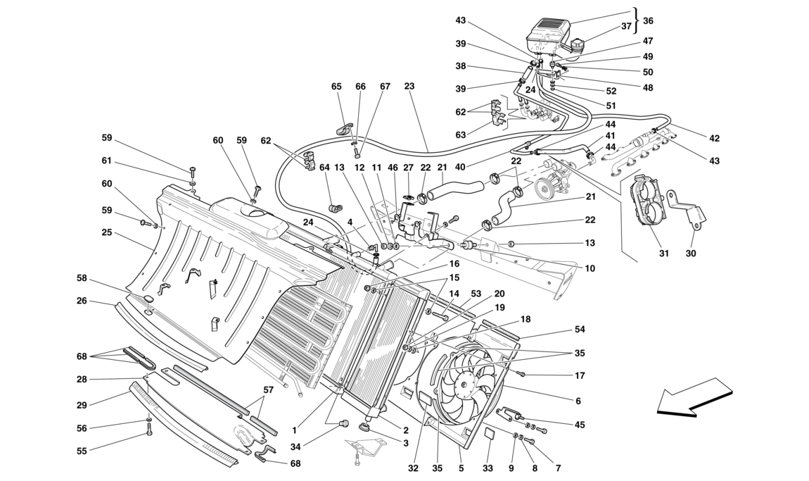 Schematic: Cooling System Radiator And Header Tank