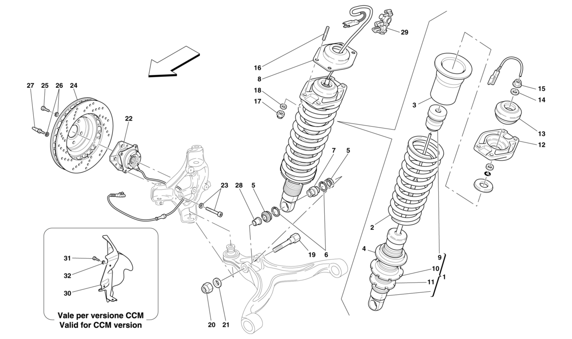 Schematic: Front Suspension Shock Absorber And Brake Disc