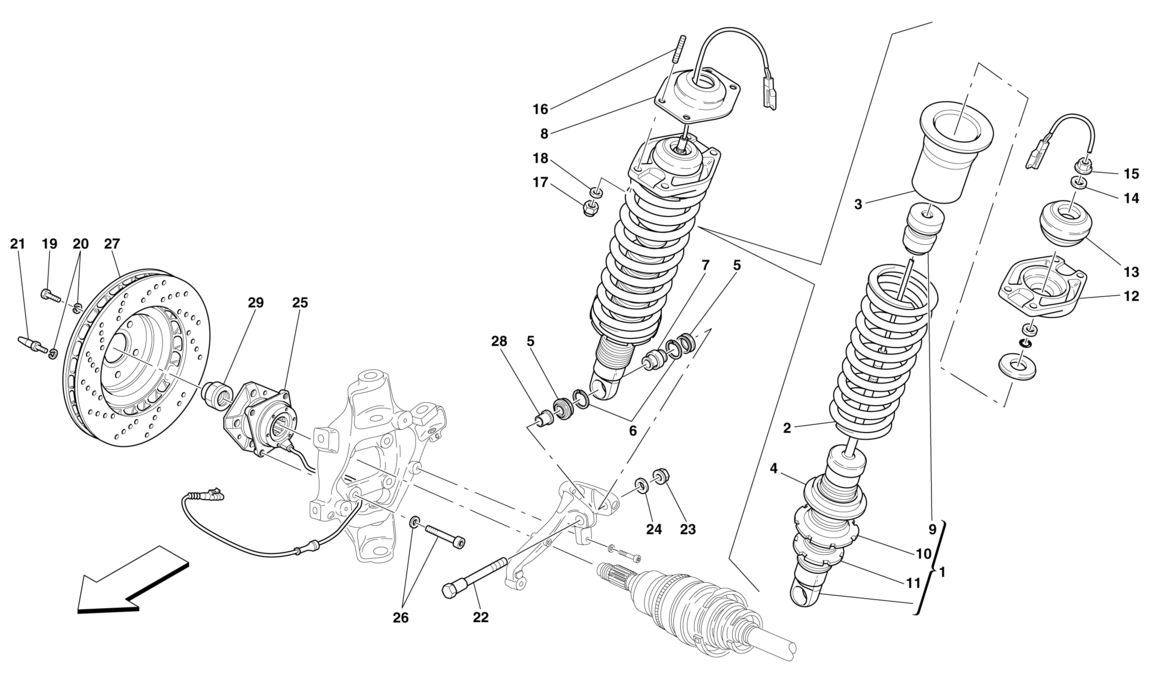 Schematic: Rear Suspension Shock Absorber And Brake Disc