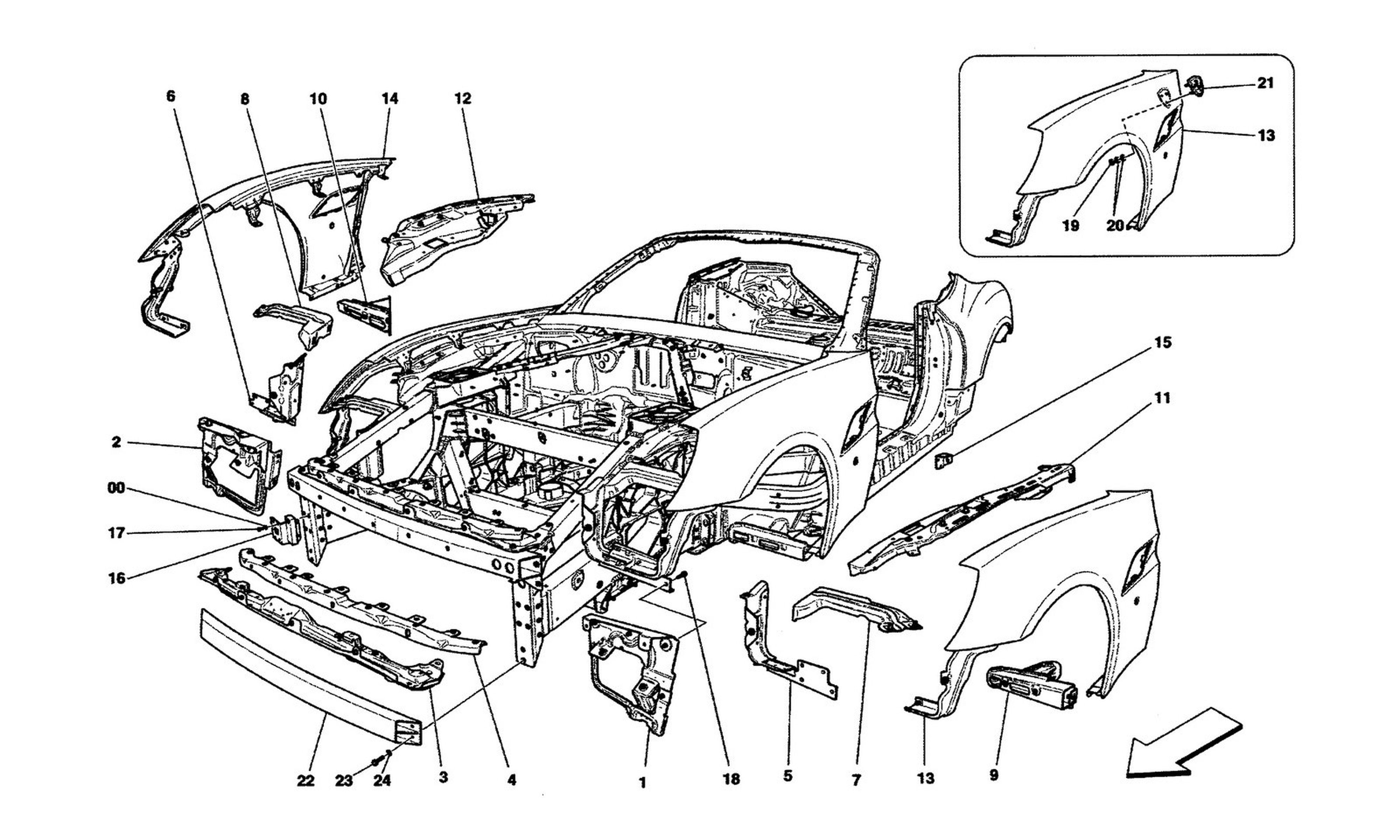 Schematic: Bodywork And Front Outer Trim Panels