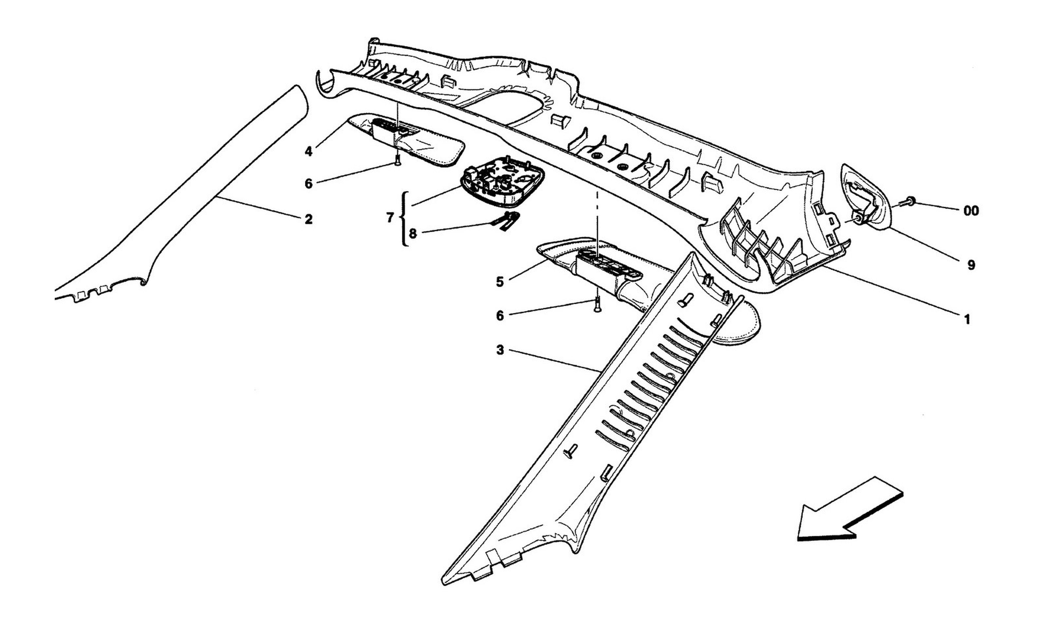 Schematic: Roof Panel Upholstery And Accessories