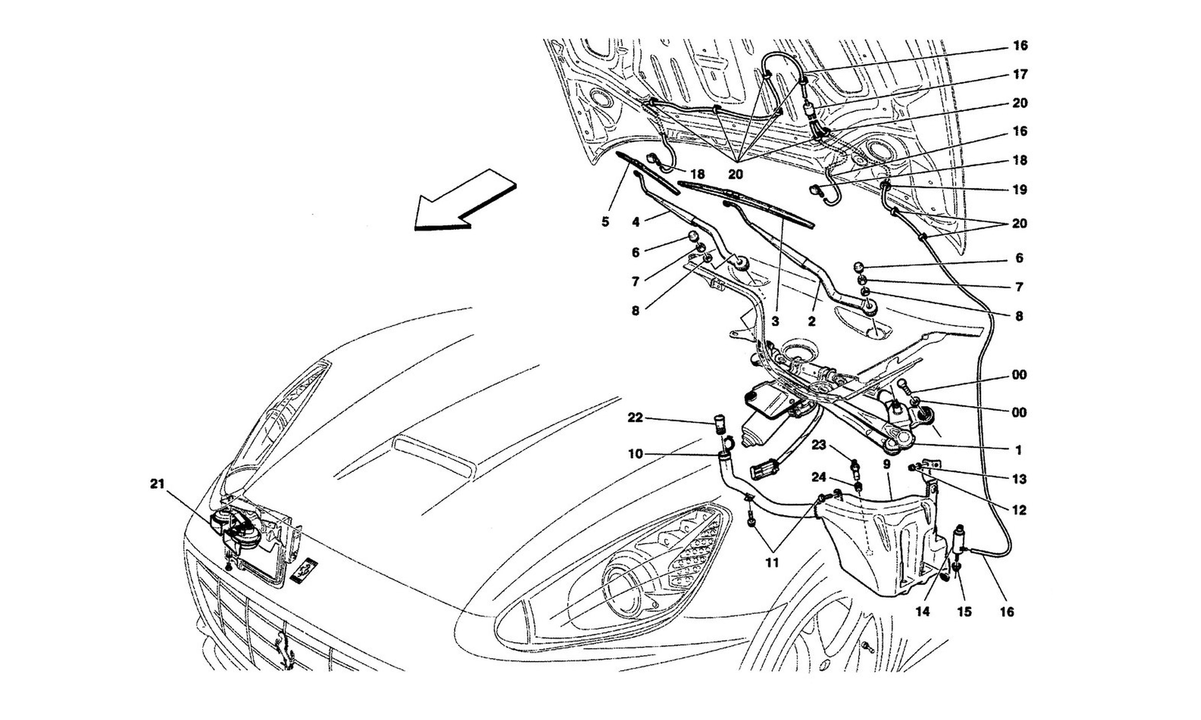 Schematic: Windscreen Wiper, Windscreen Washer And Horns