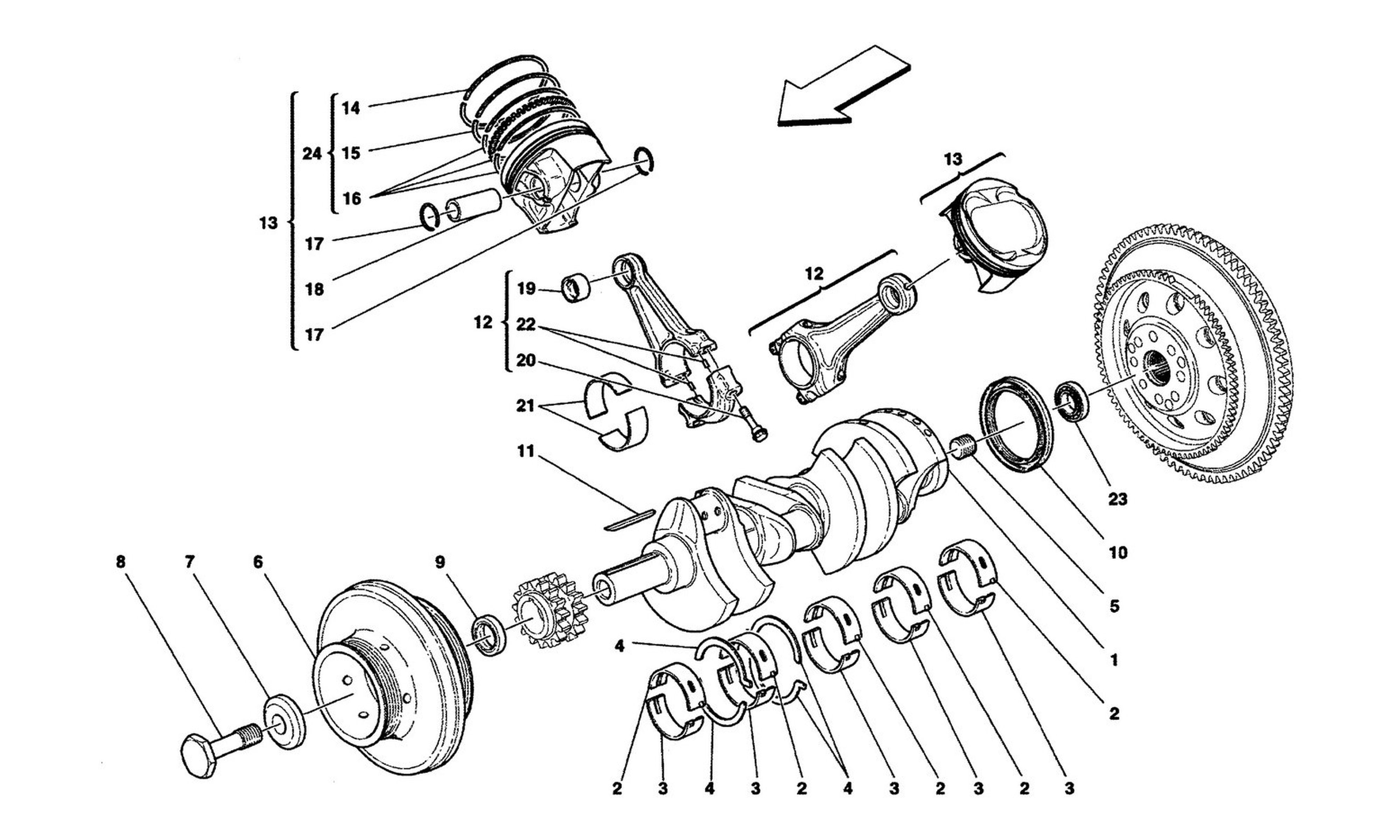 Schematic: Crankshaft, Connecting Rods And Pistons