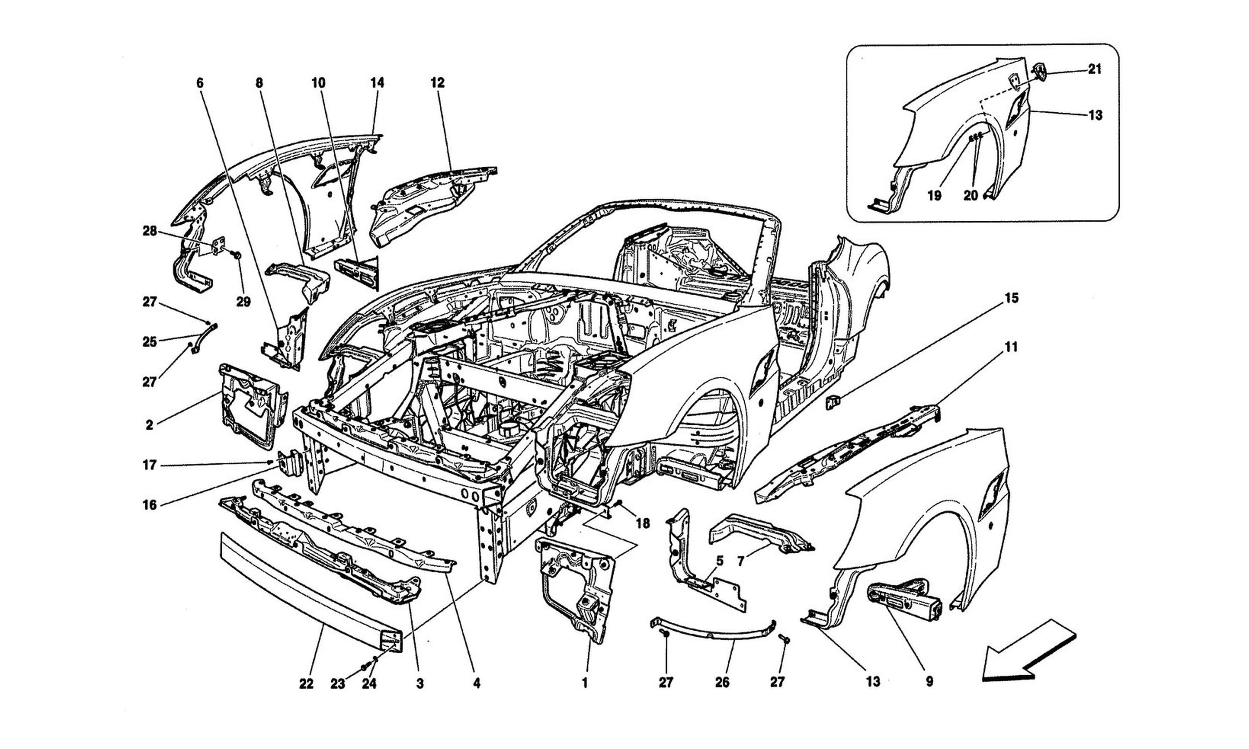 Schematic: Bodywork And Front Outer Trim Panels