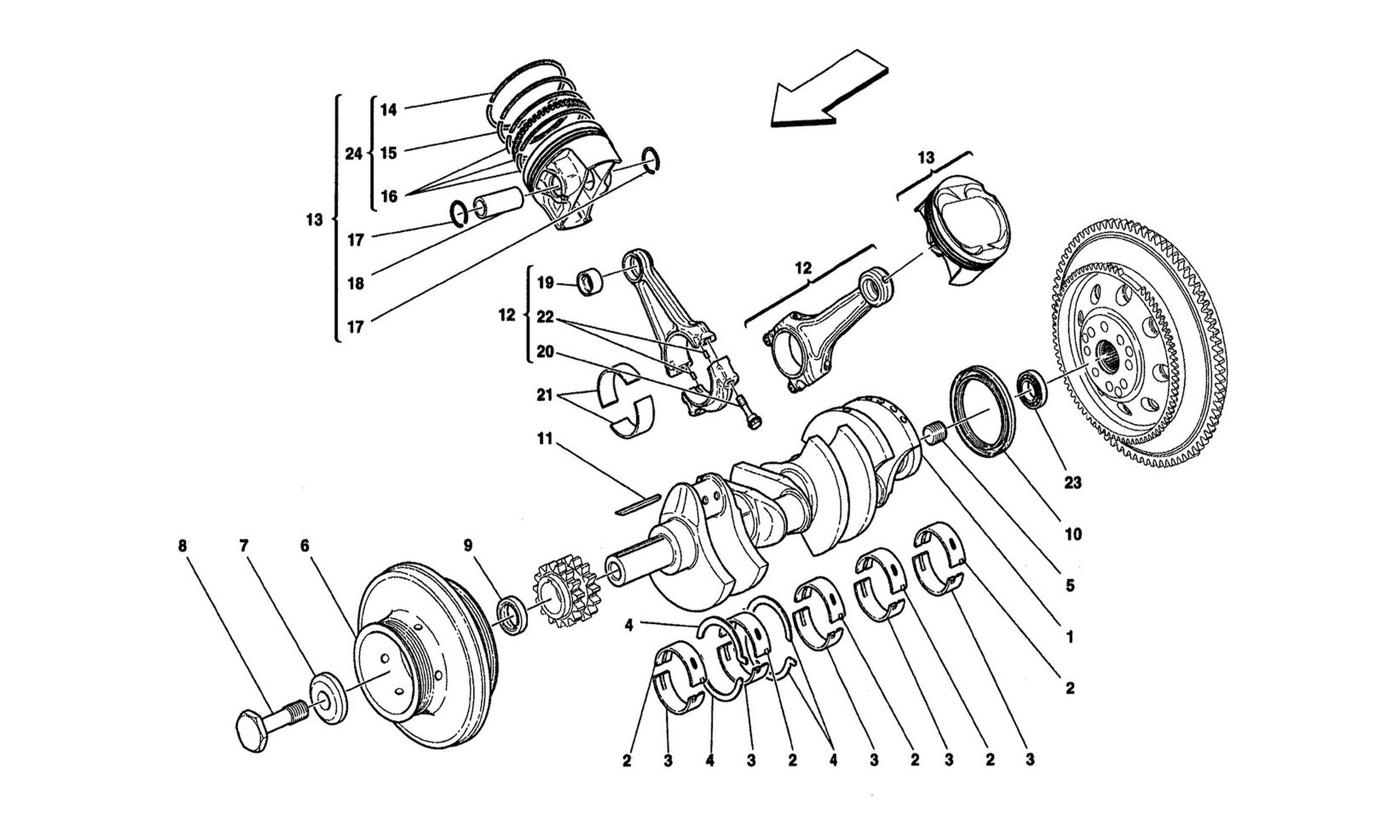 Schematic: Crankshaft, Connecting Rods And Pistons