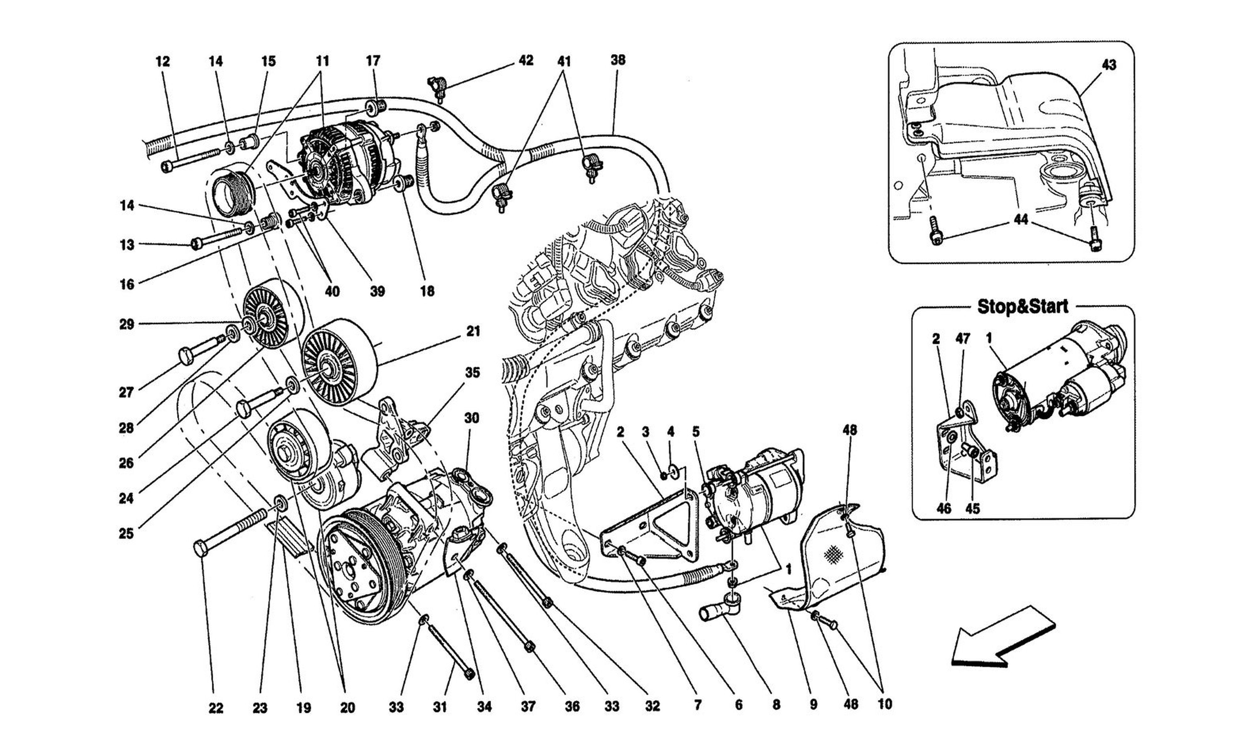 Schematic: Alternator Starting Motor And A.C. Compressor