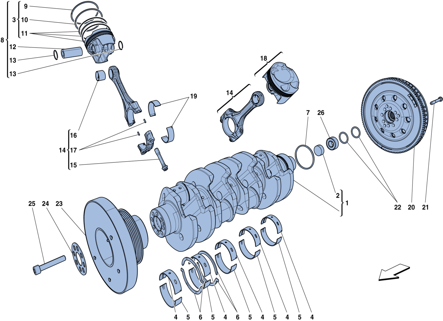 Schematic: Crankshaft, Connecting Rods And Pistons