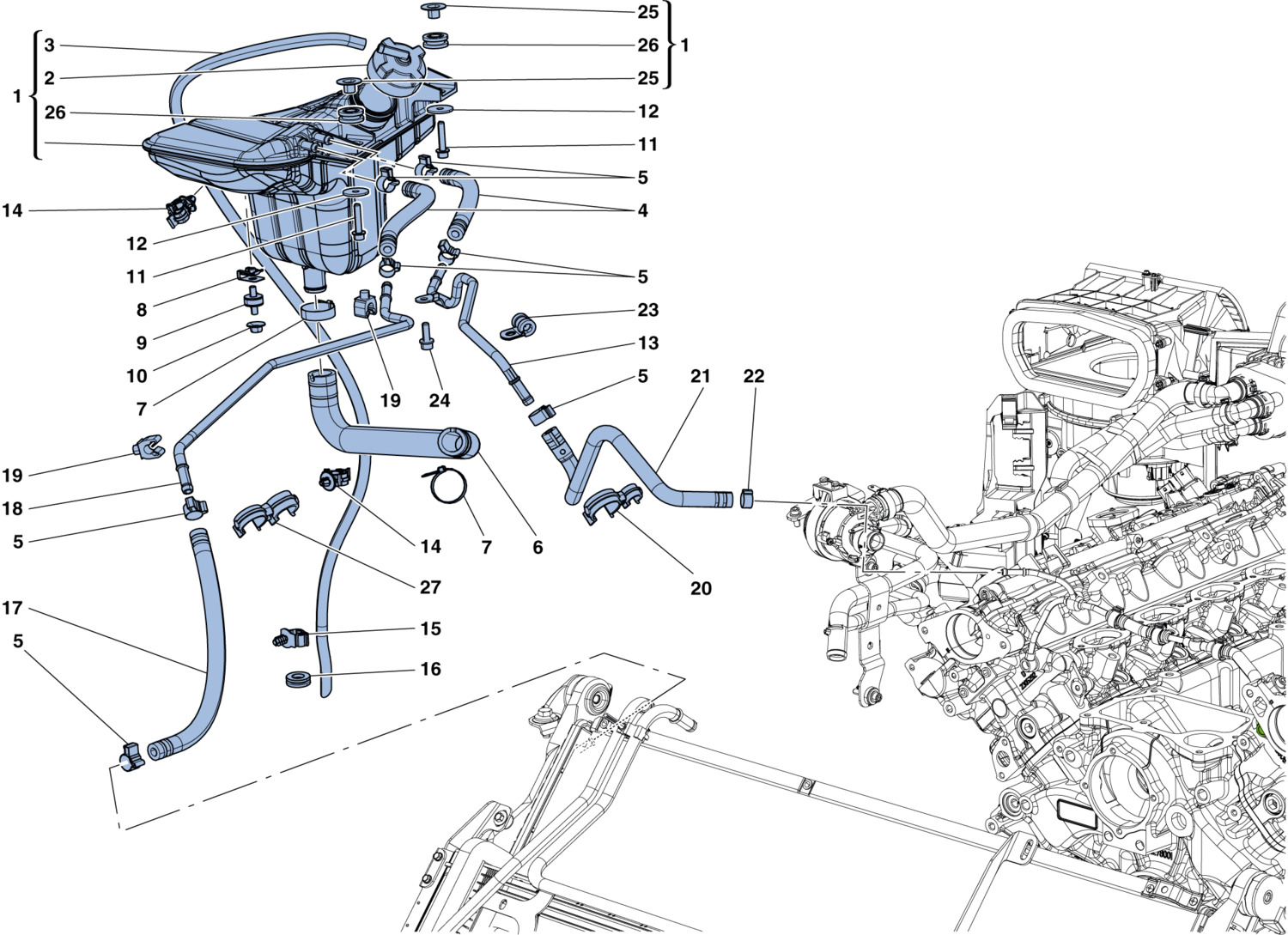 Schematic: Cooling: Header Tank And Pipes