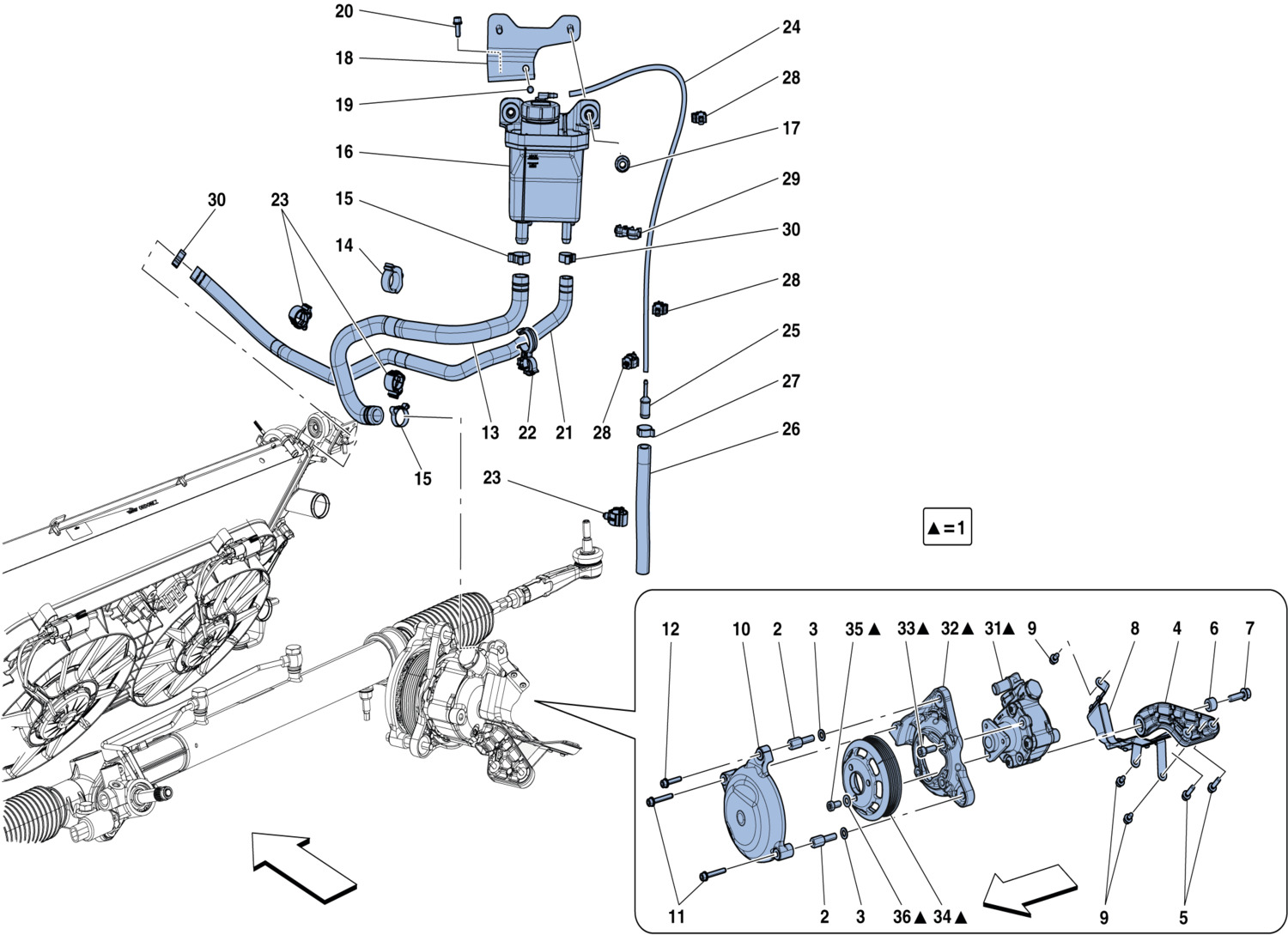 Schematic: Power Steering Pump And Reservoir