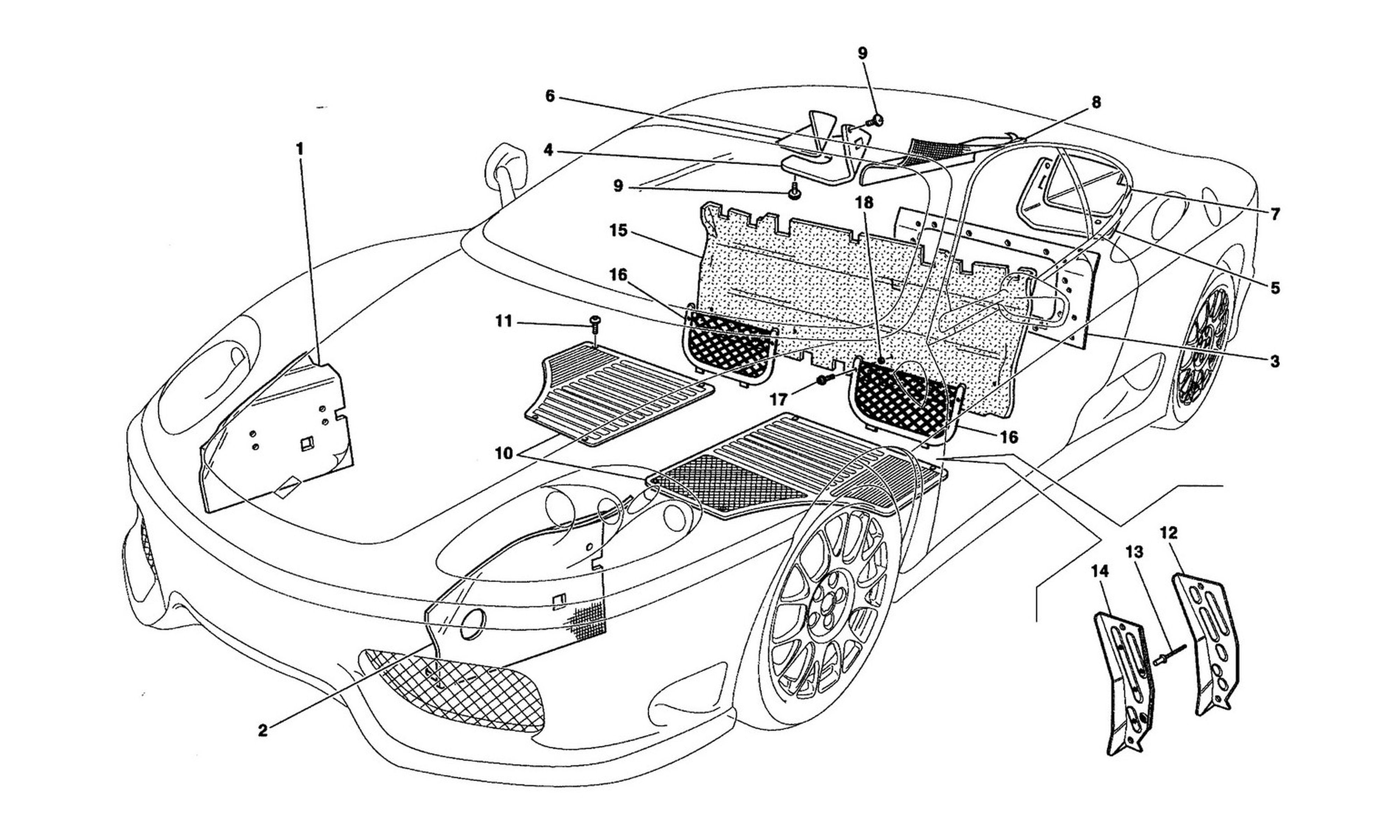 Schematic: Insulations And Passengers Compartment Carpets