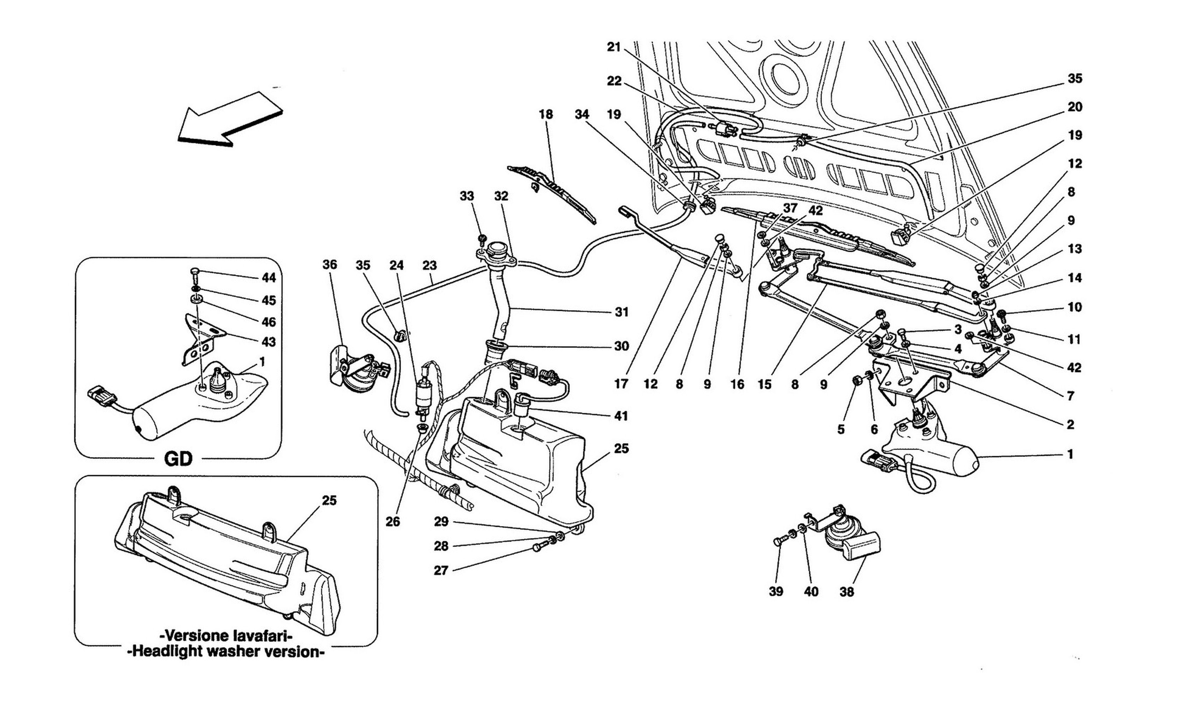 Schematic: Windshield, Glass Washer And Horns