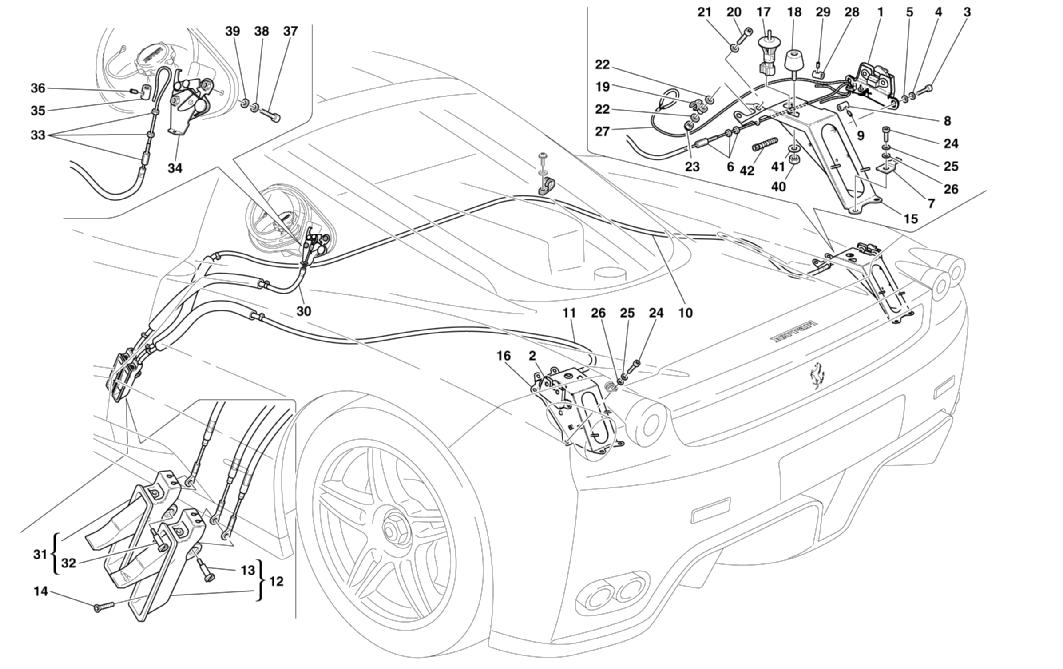 Schematic: Opening Devices For Engine Bonnet And Gas Door