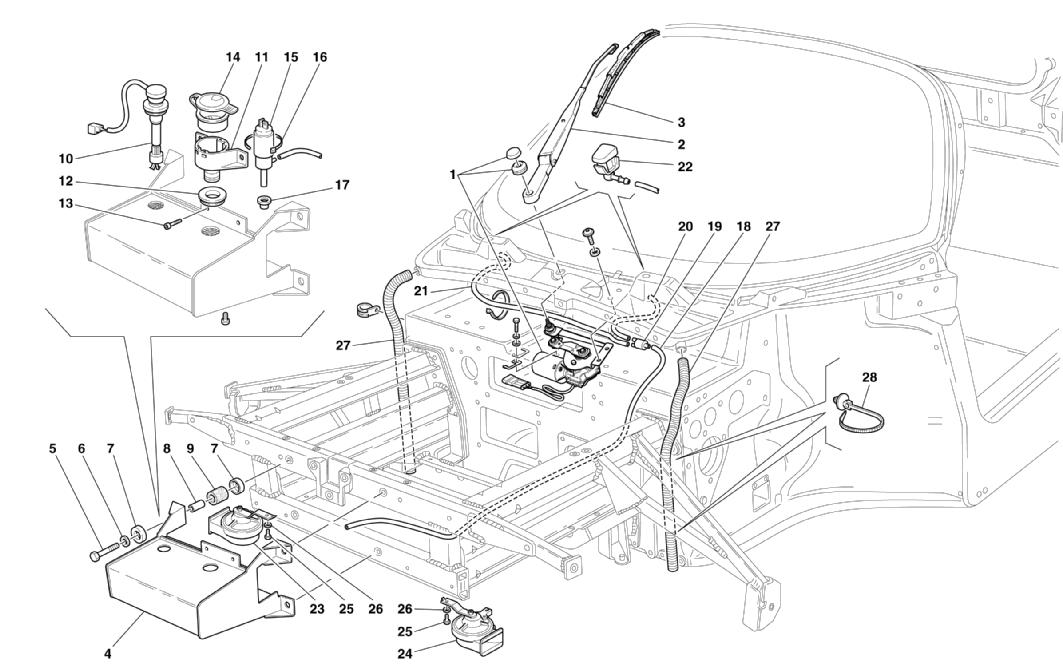 Schematic: Windshield, Glass Washer And Horns