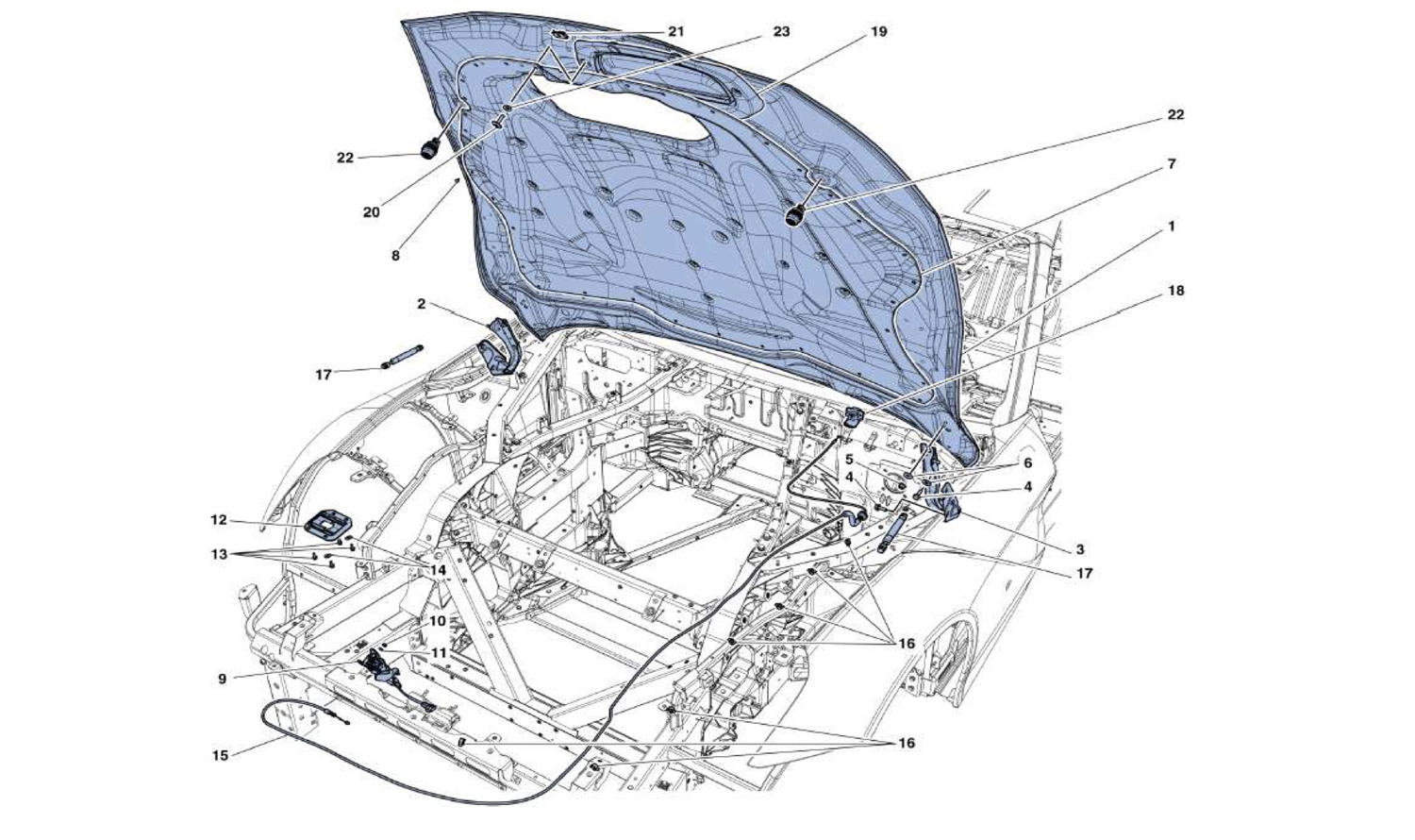 Schematic: Front Lid And Opening Mechanism