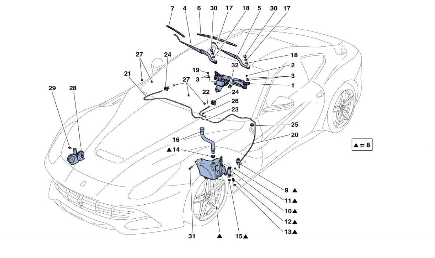 Schematic: Windscreen Wiper, Windscreen Washer And Horns