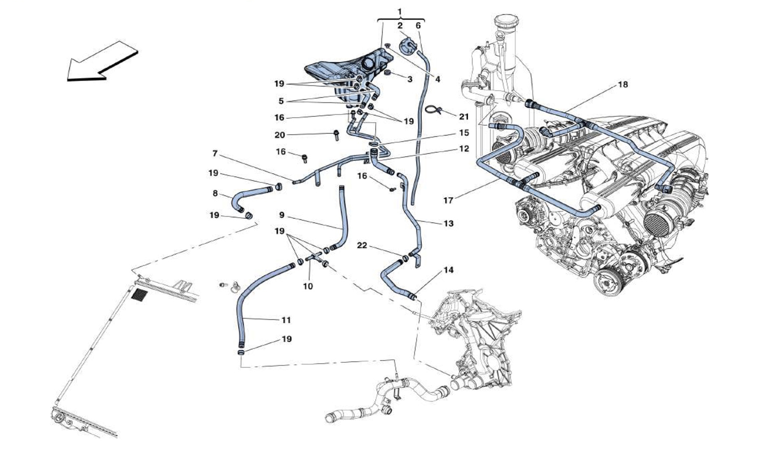 Schematic: Cooling - Header Tank And Pipes