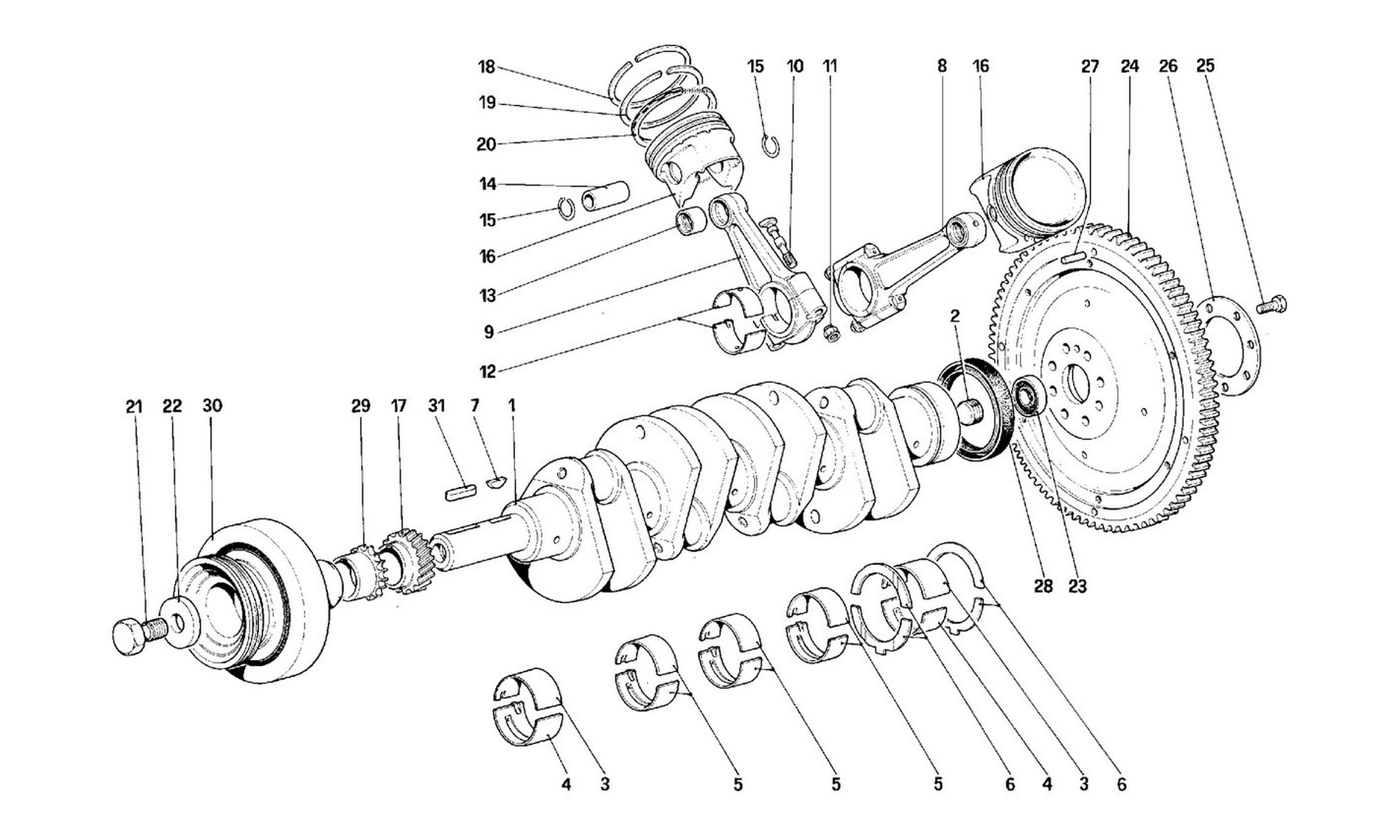 Schematic: Driving Shaft - Connecting Rods And Pistons - Motor Flywheel