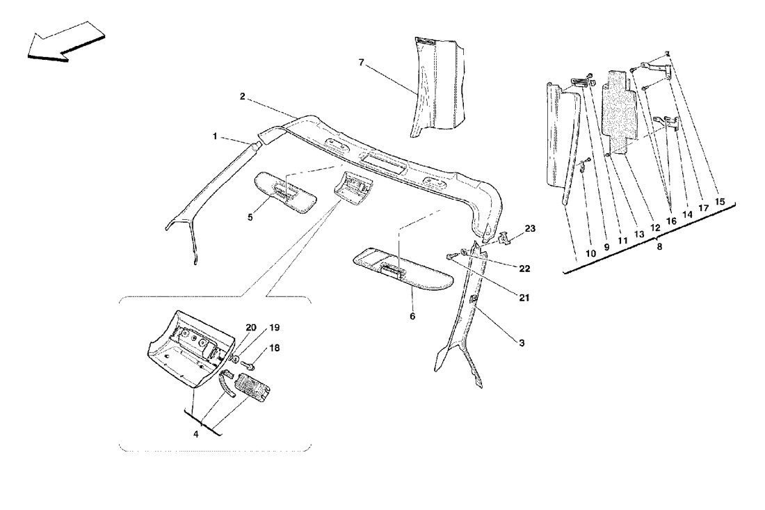 Schematic: Roof Panel Upholstery And Accesories