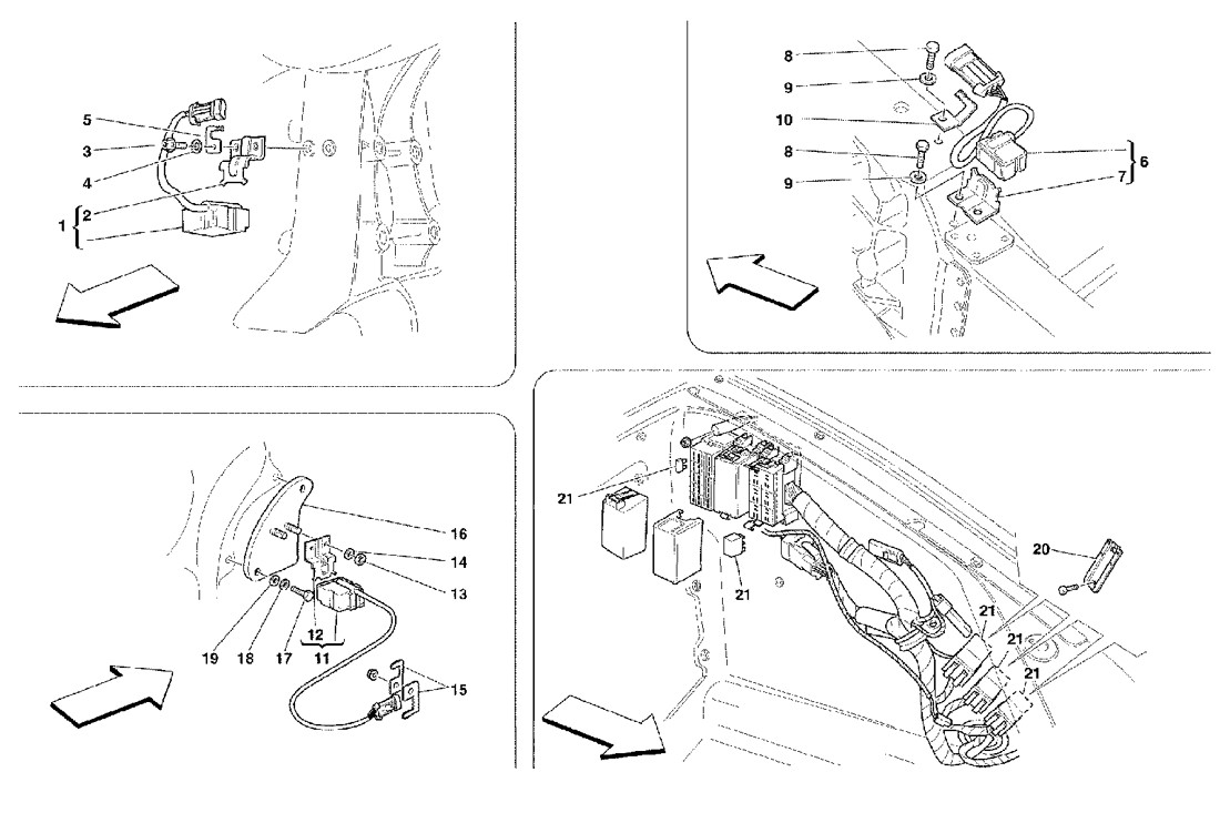 Schematic: Front And Motor Compartments Electrical Boards And Sensor