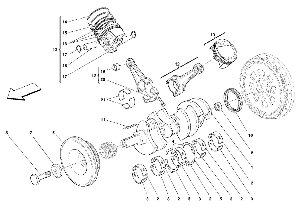 Schematic: Crankshaft, Conrods And Pistons