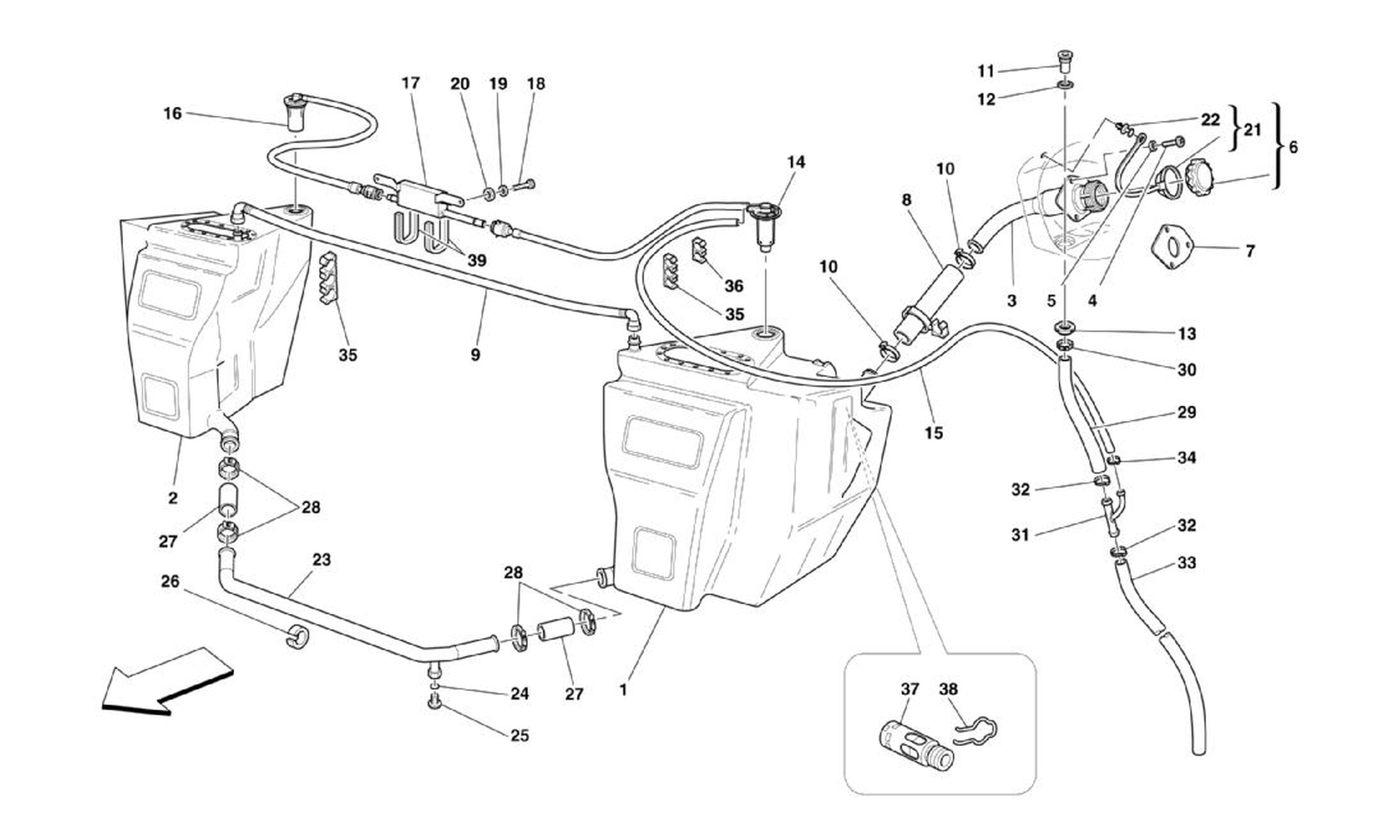 Schematic: Fuel Tanks And Filler Neck