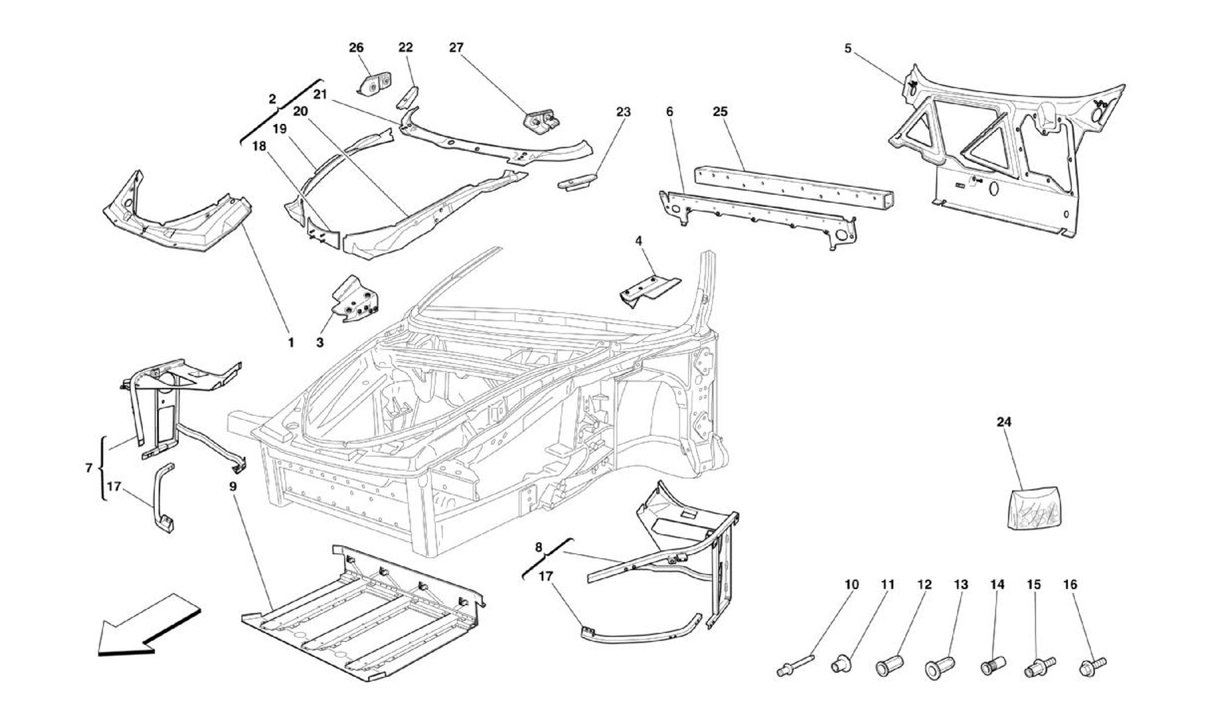 Schematic: Chassis - Complete Front Structure And Panels