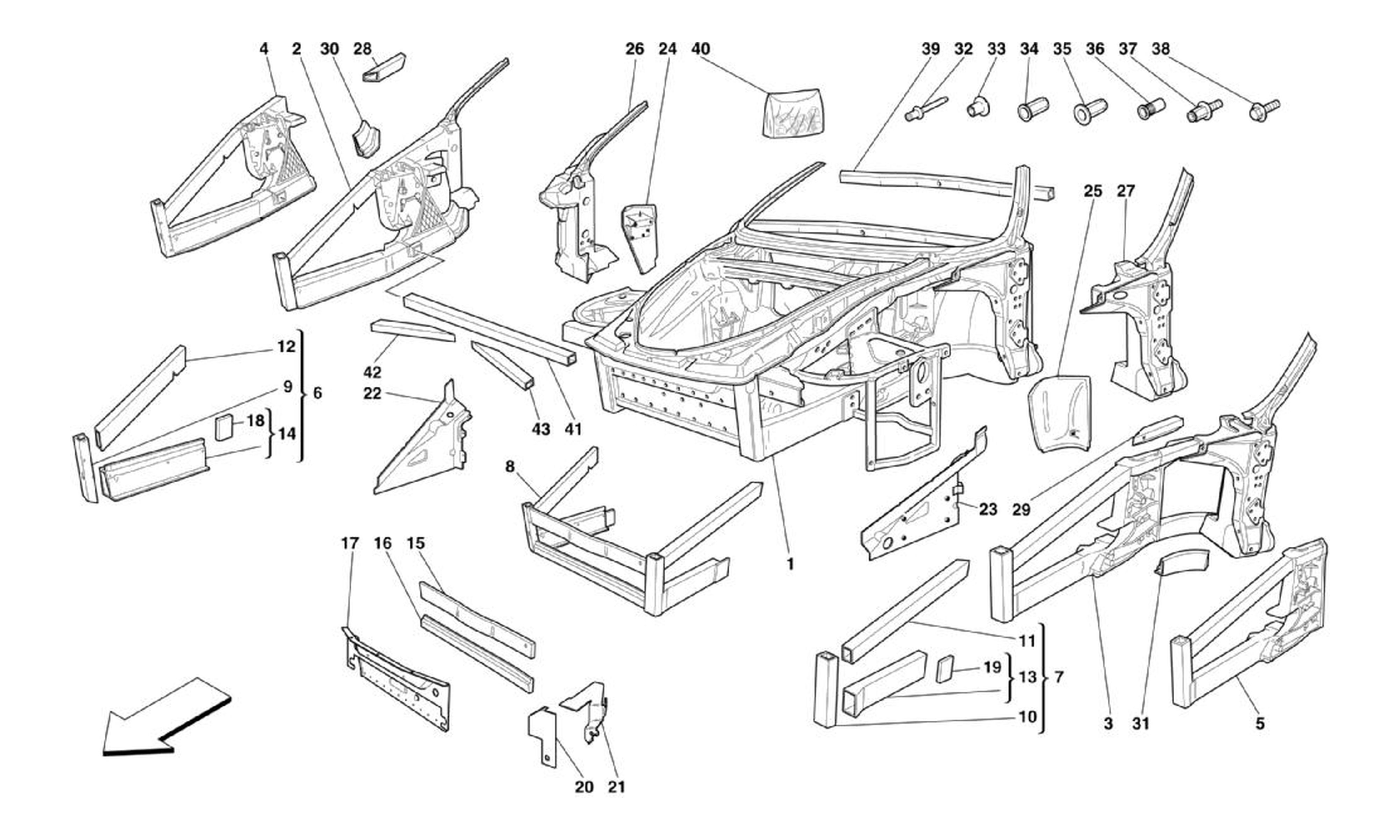 Schematic: Chassis - Structure, Front Elements And Panels