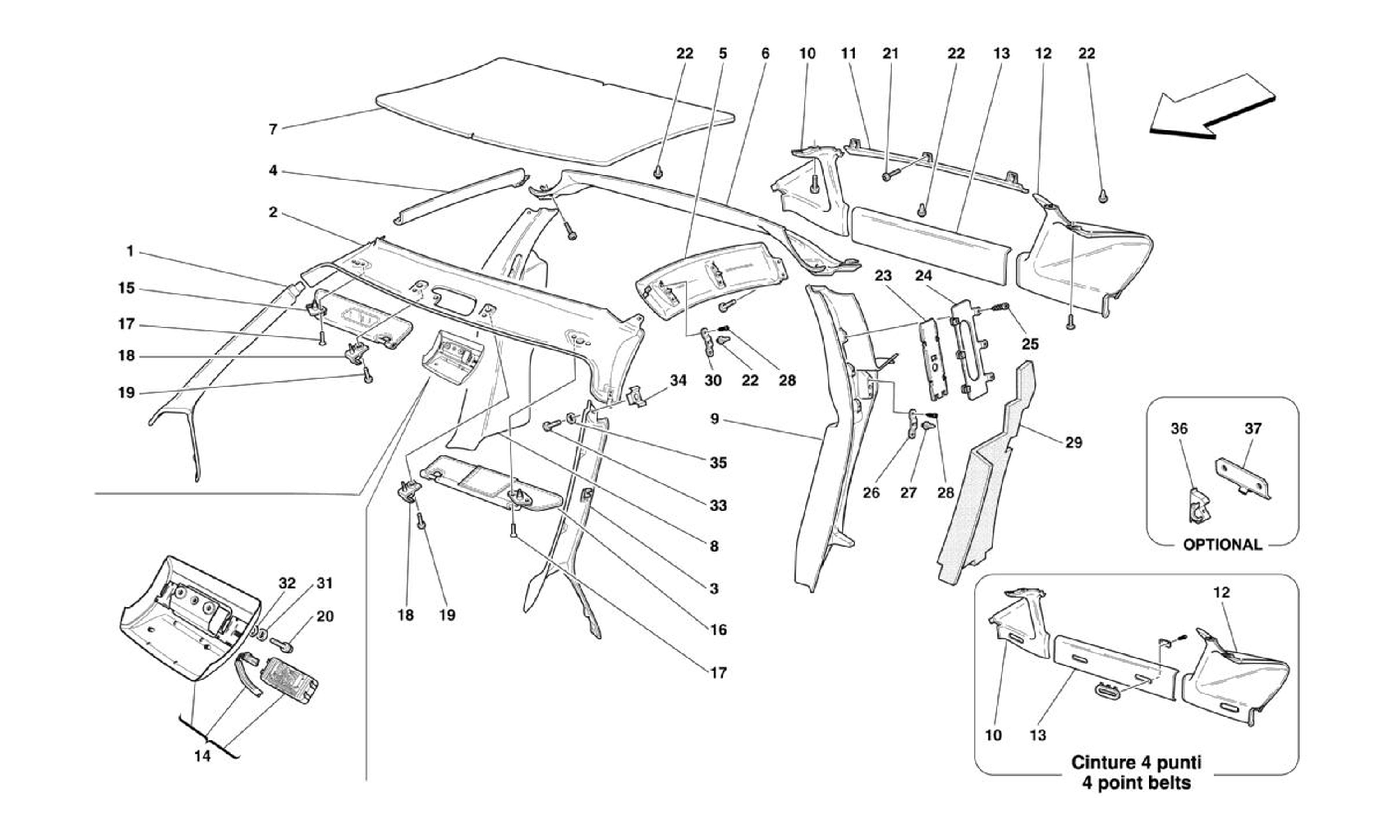 Schematic: Headliner Trim And Accessories