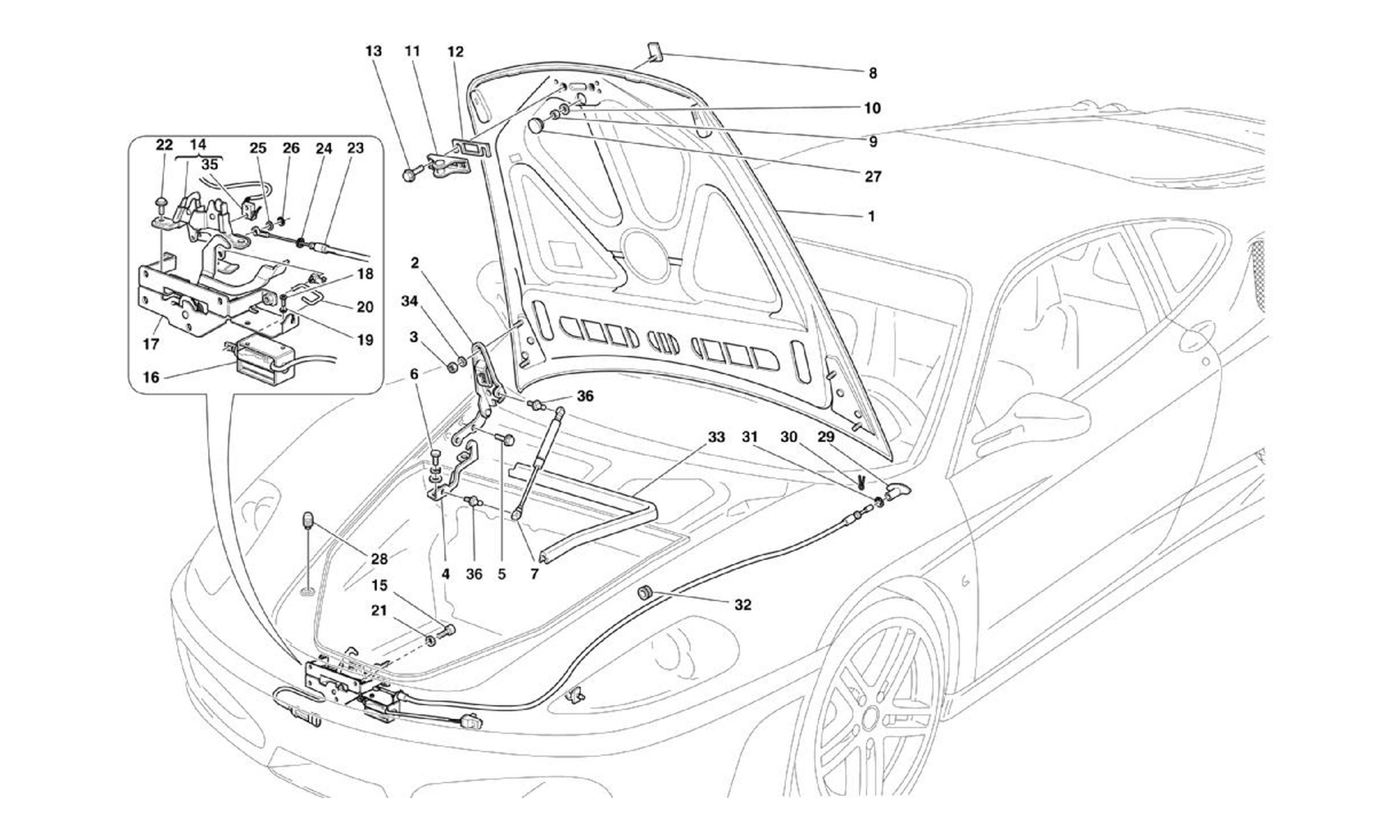 Schematic: Front Lid And Opening Mechanism