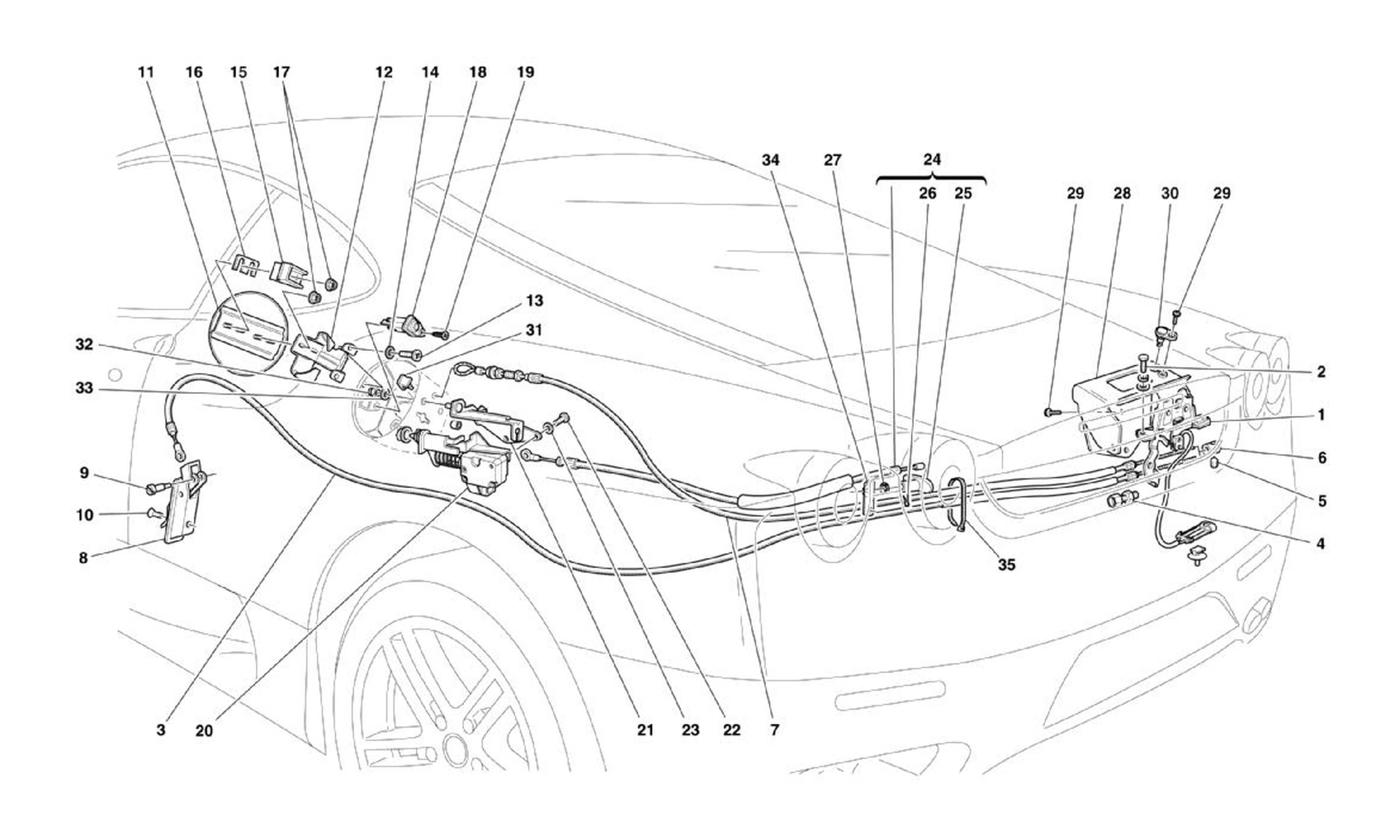 Schematic: Engine Compartment Lid And Fuel Filler Flap Opening Mechanisms