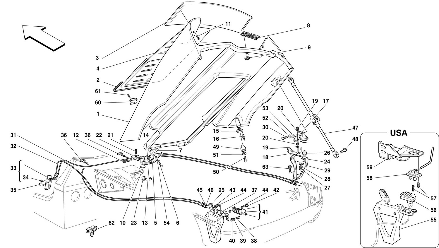 Schematic: Rear Hood And Opening Controls