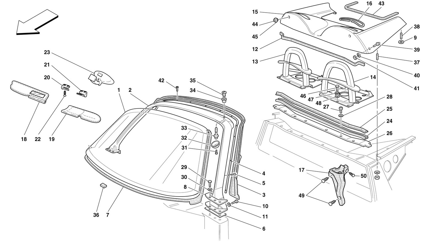 Schematic: Windscreen Pillar And Sporting Roll-Bar