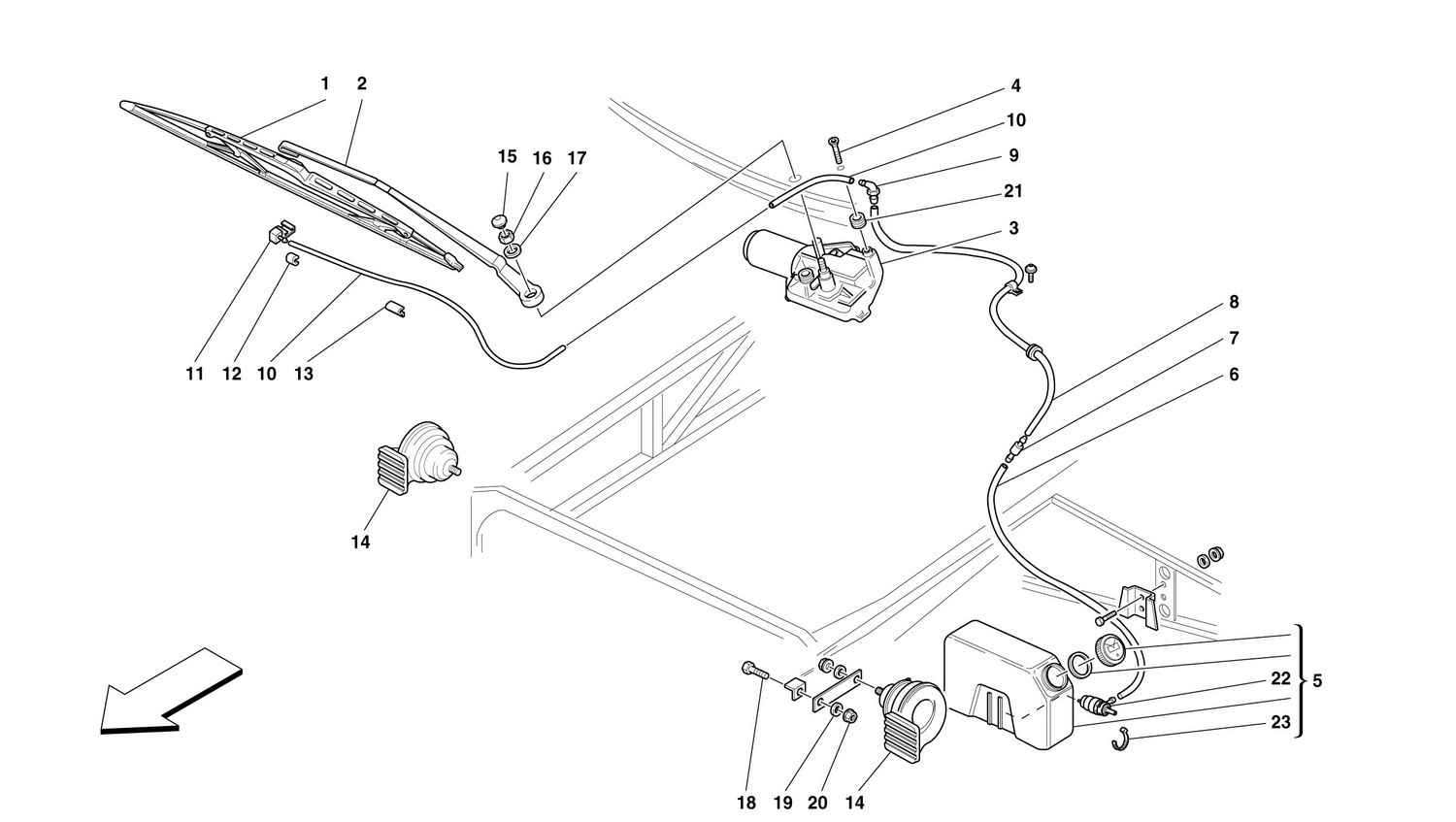 Schematic: Windshield Wiper, Windshield Wiper Container And Horns