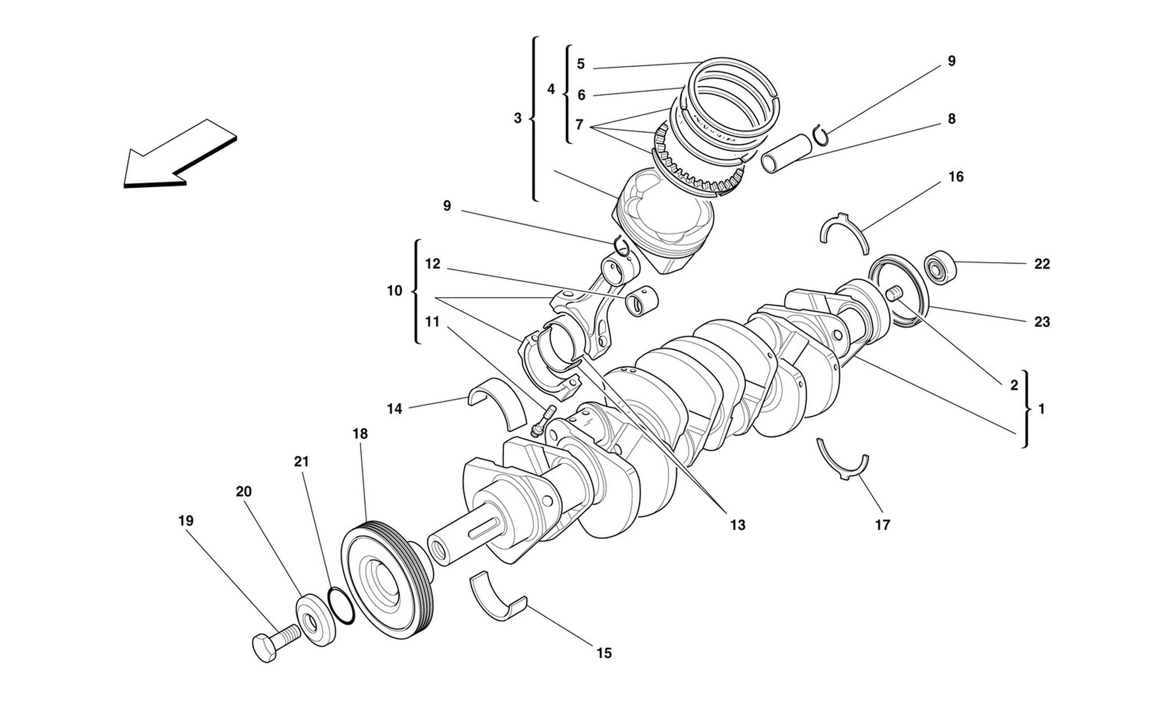 Schematic: Driving Shaft - Connecting Rods And Pistons