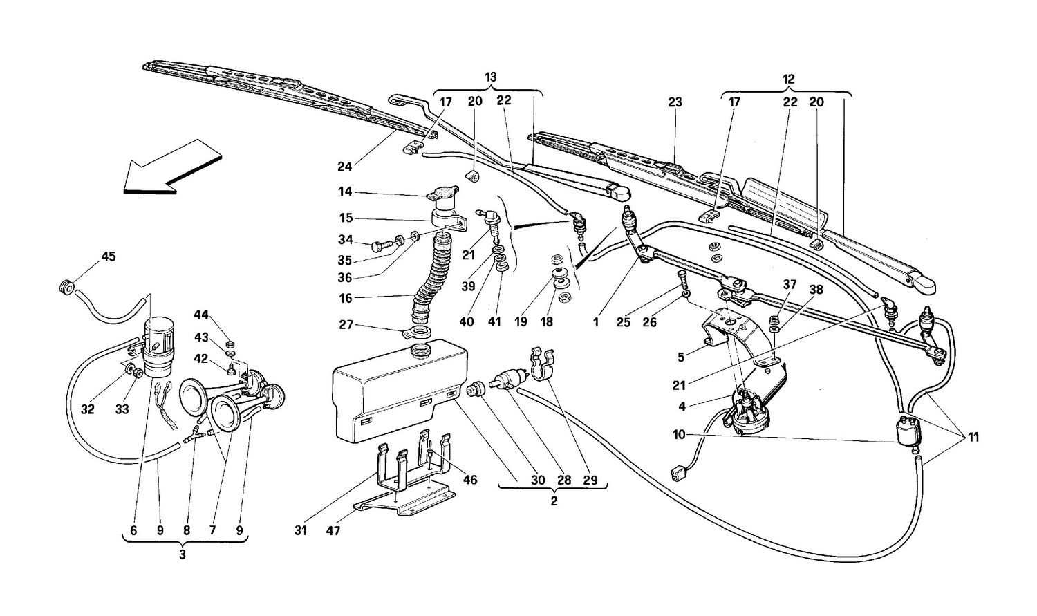 Schematic: Windshield Wiper, Washer And Horns