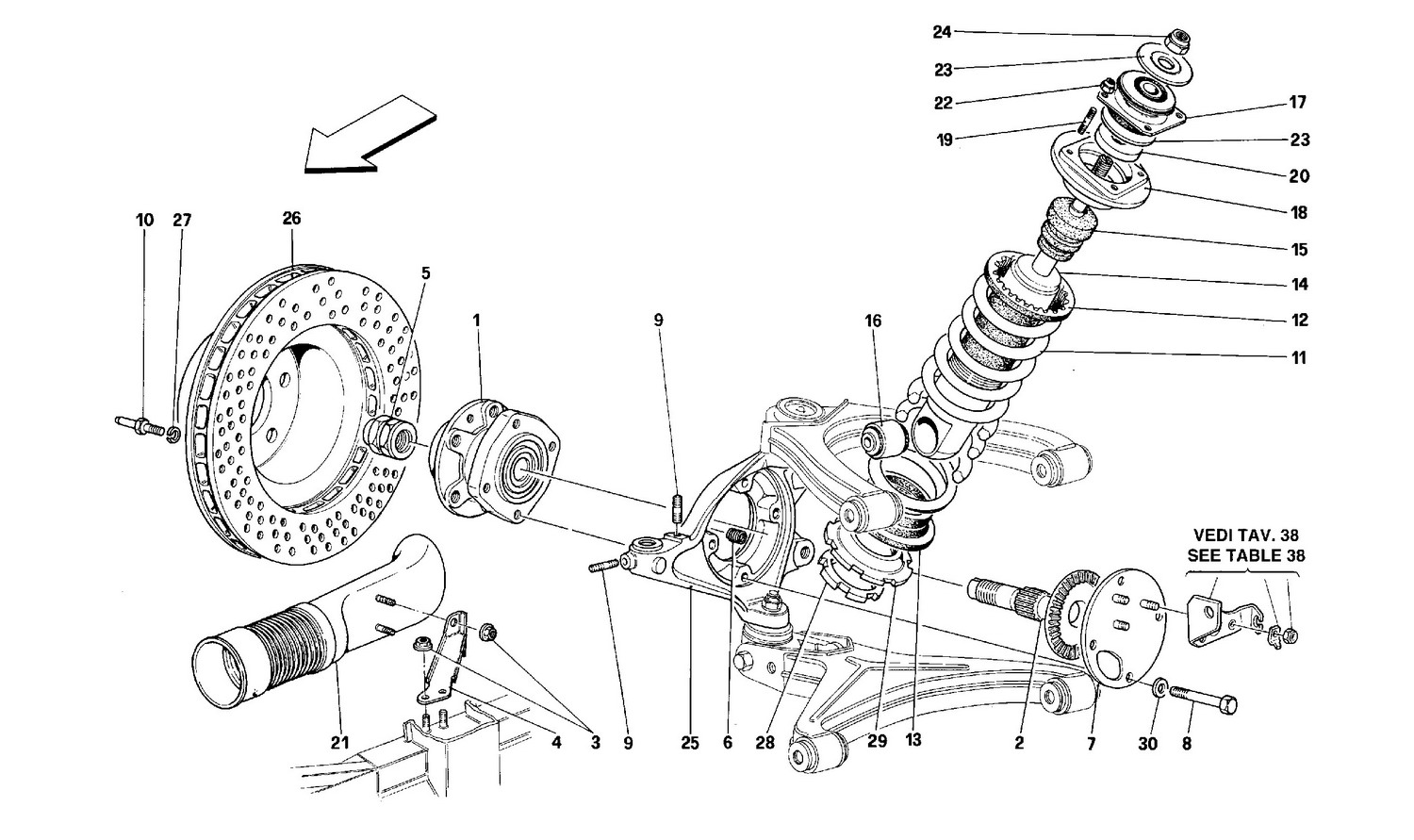 Schematic: Front Suspension - Shock Absorber And Brake Disc