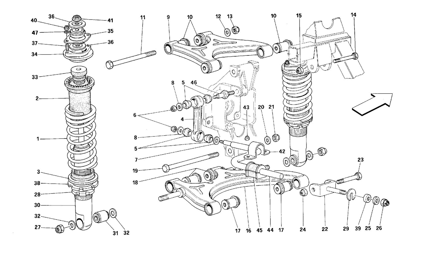 Schematic: Rear Suspension - Wishbones And Shock Absorers