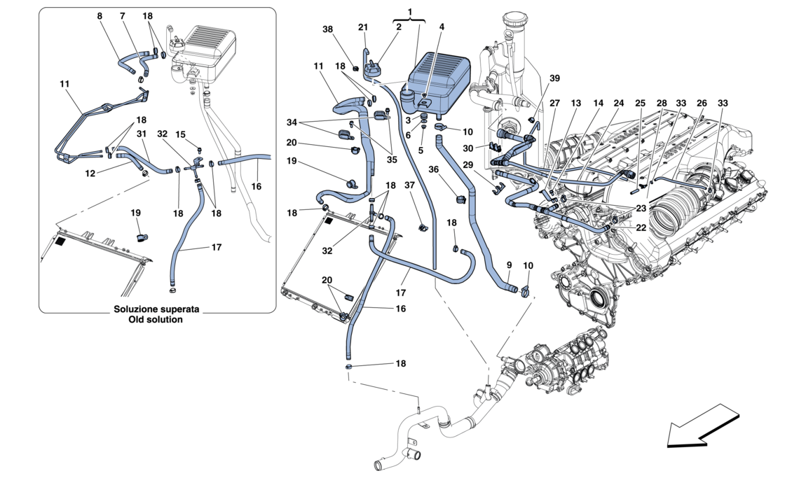 Schematic: Cooling - Header Tank And Pipes