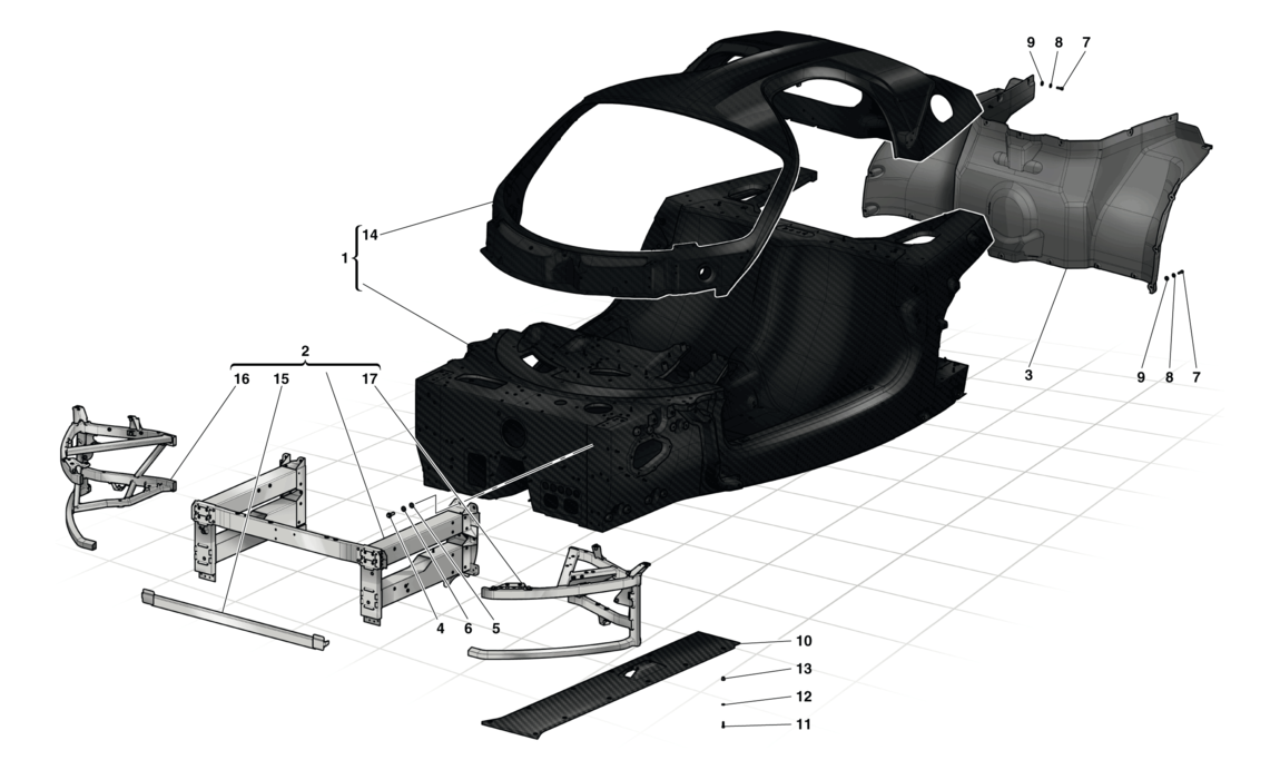 Schematic: Monocoque Tub - Front Subchassis - Central Flat Undertray