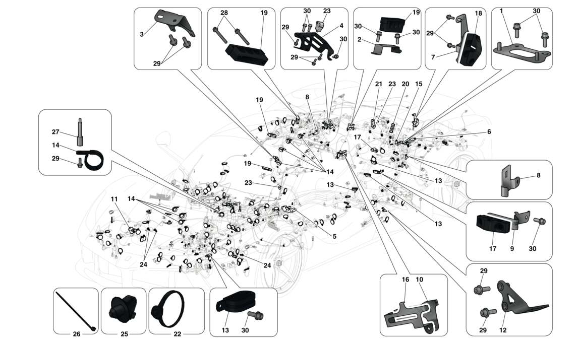 Schematic: Various Fastenings For The Electrical System