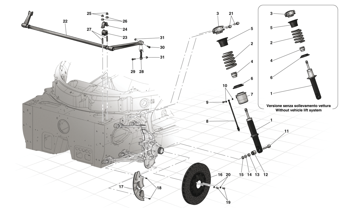 Schematic: Front Suspension - Shock Absorber And Brake Disc