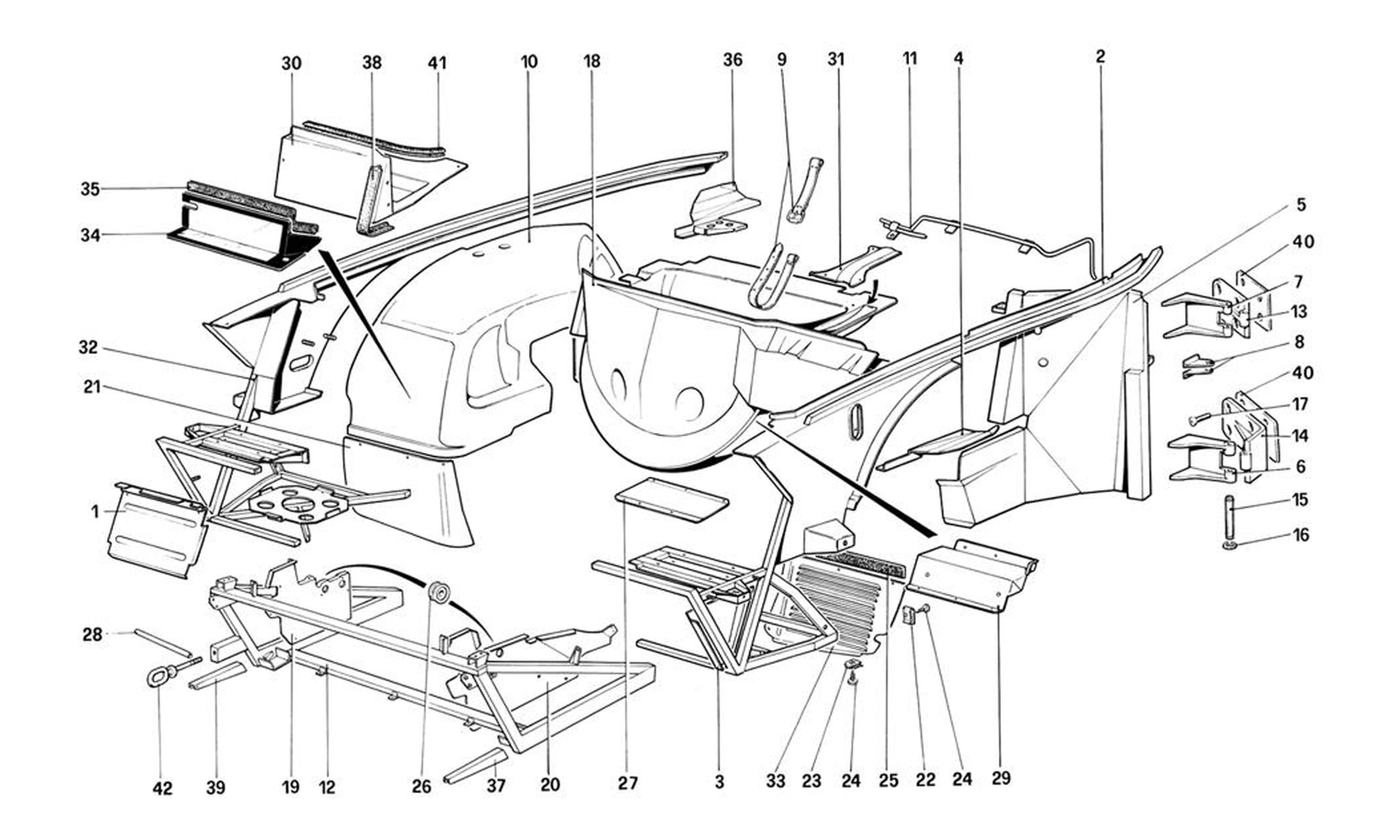 Schematic: Body Shell - Inner Elements Without Antiskid