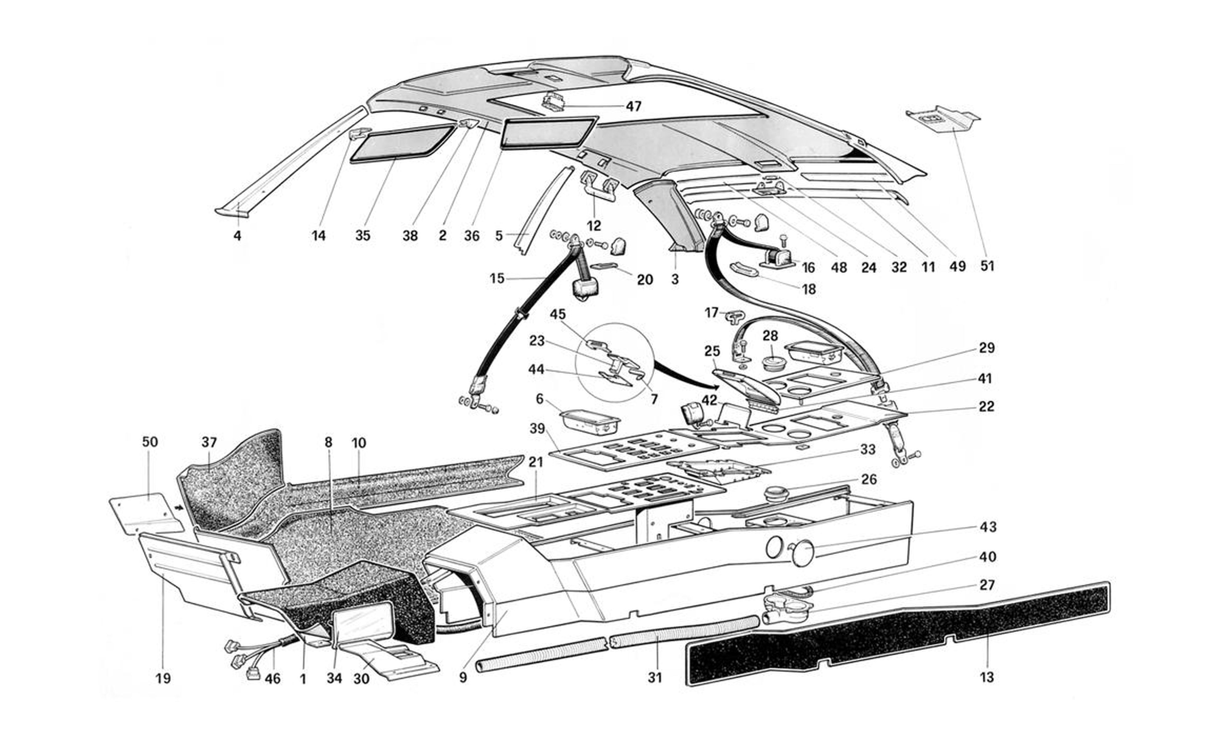 Schematic: Roof, Tunnel And Safety Belts - 3.2 Mondial Coupe