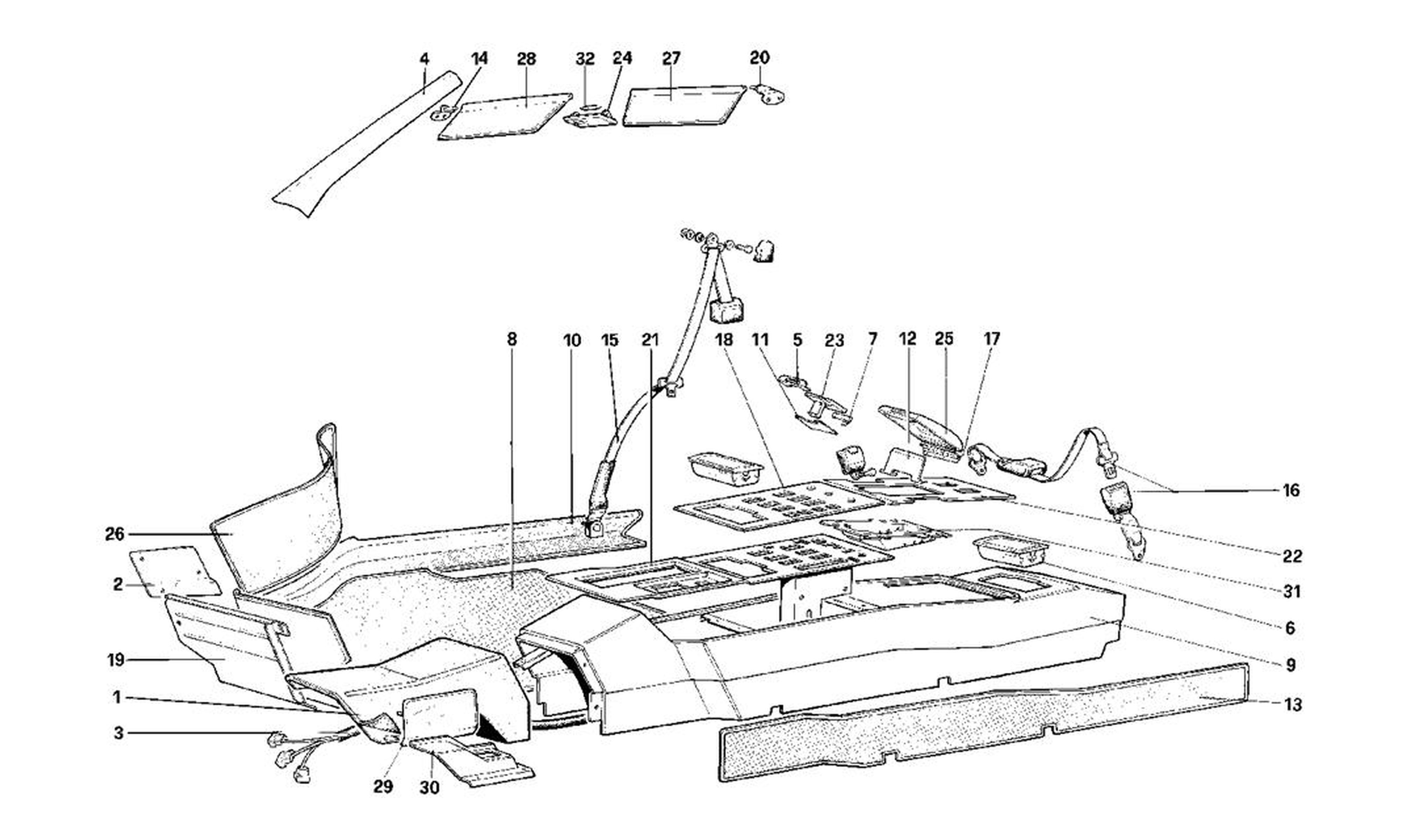 Schematic: Roof, Tunnel And Safety Belts - Cabriolet