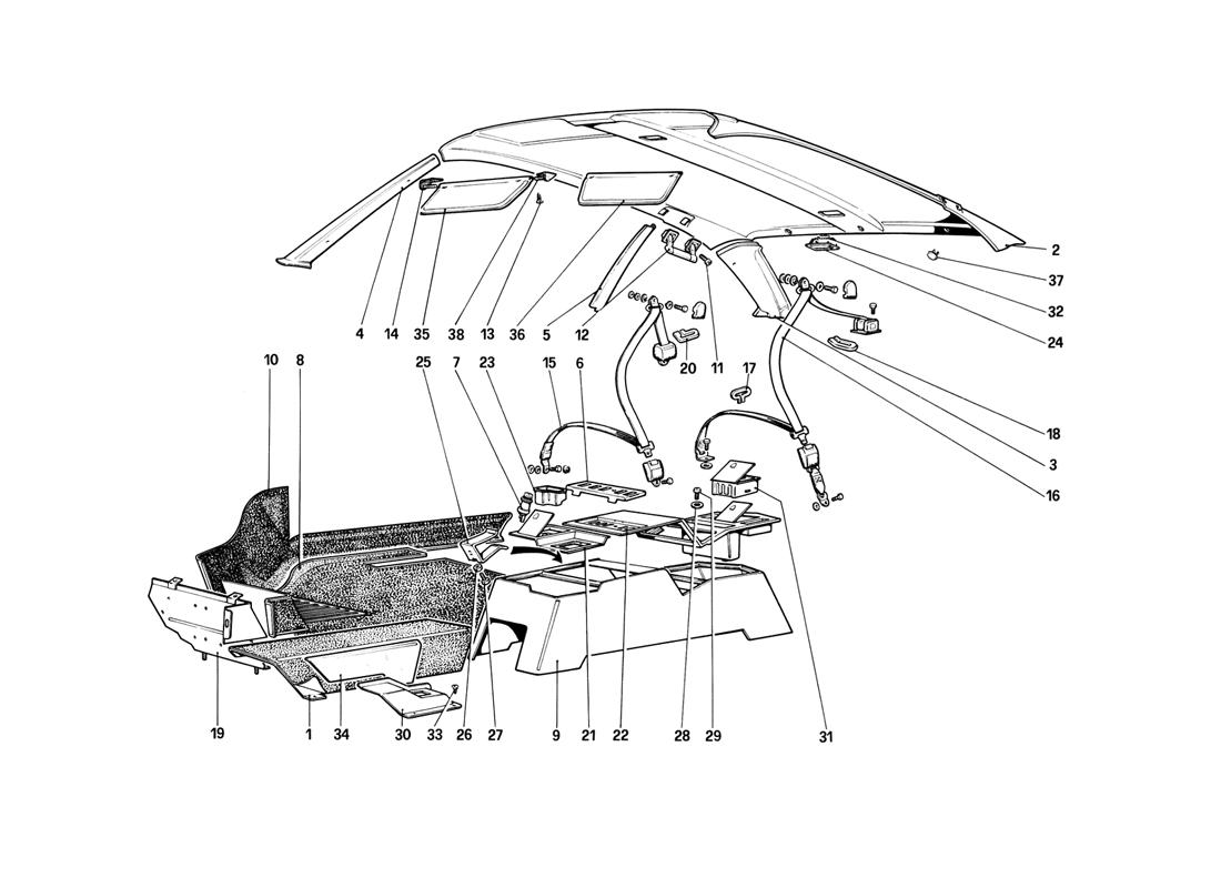 Schematic: Roof, Tunnel And Safety Belts